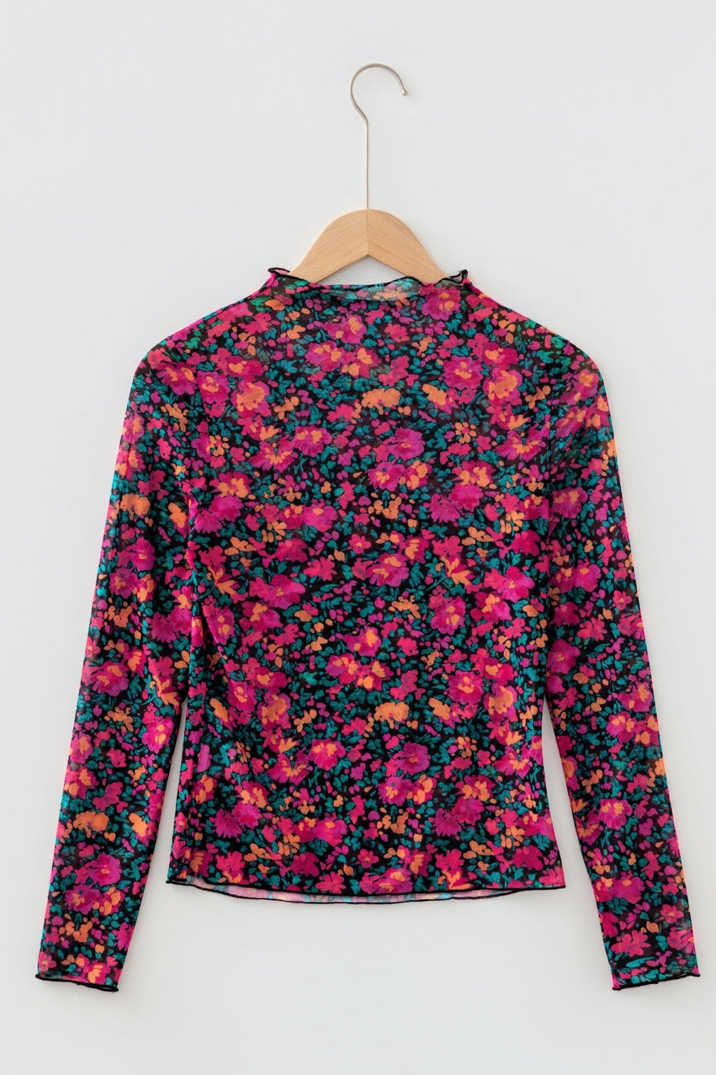 Floral Mesh Long Sleeve Mock Neck Top - Rooted & Reckless Co.