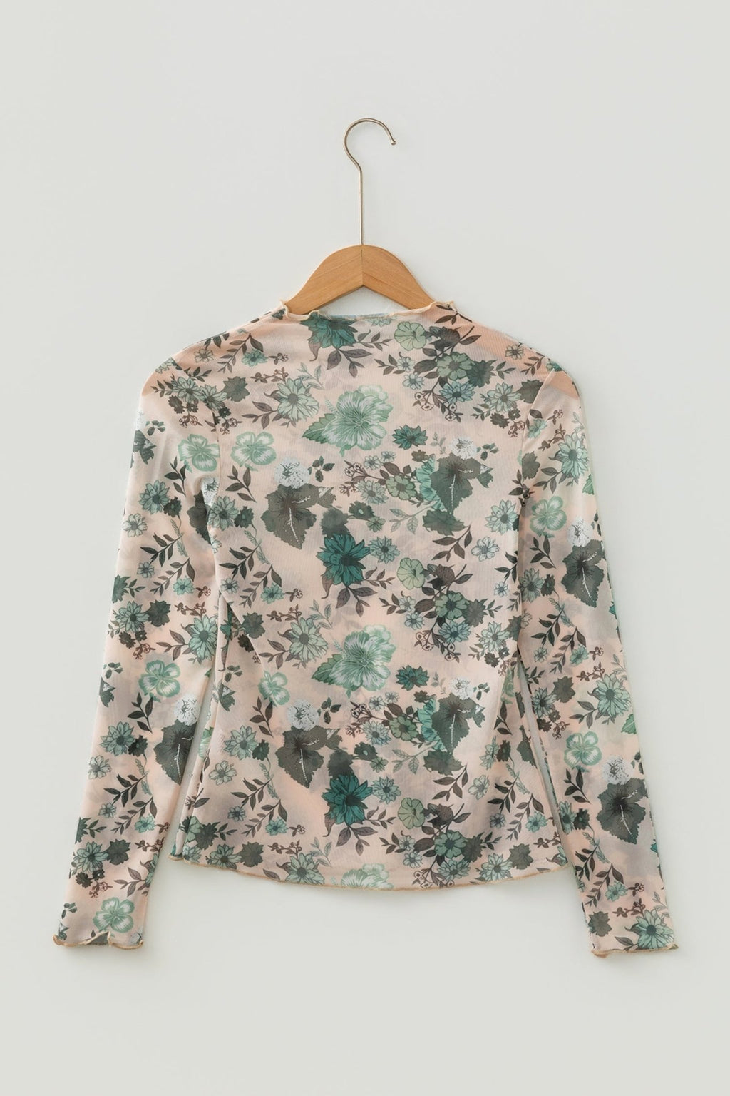 Floral Mesh Mock Neck Long Sleeve Top - Rooted & Reckless Co.