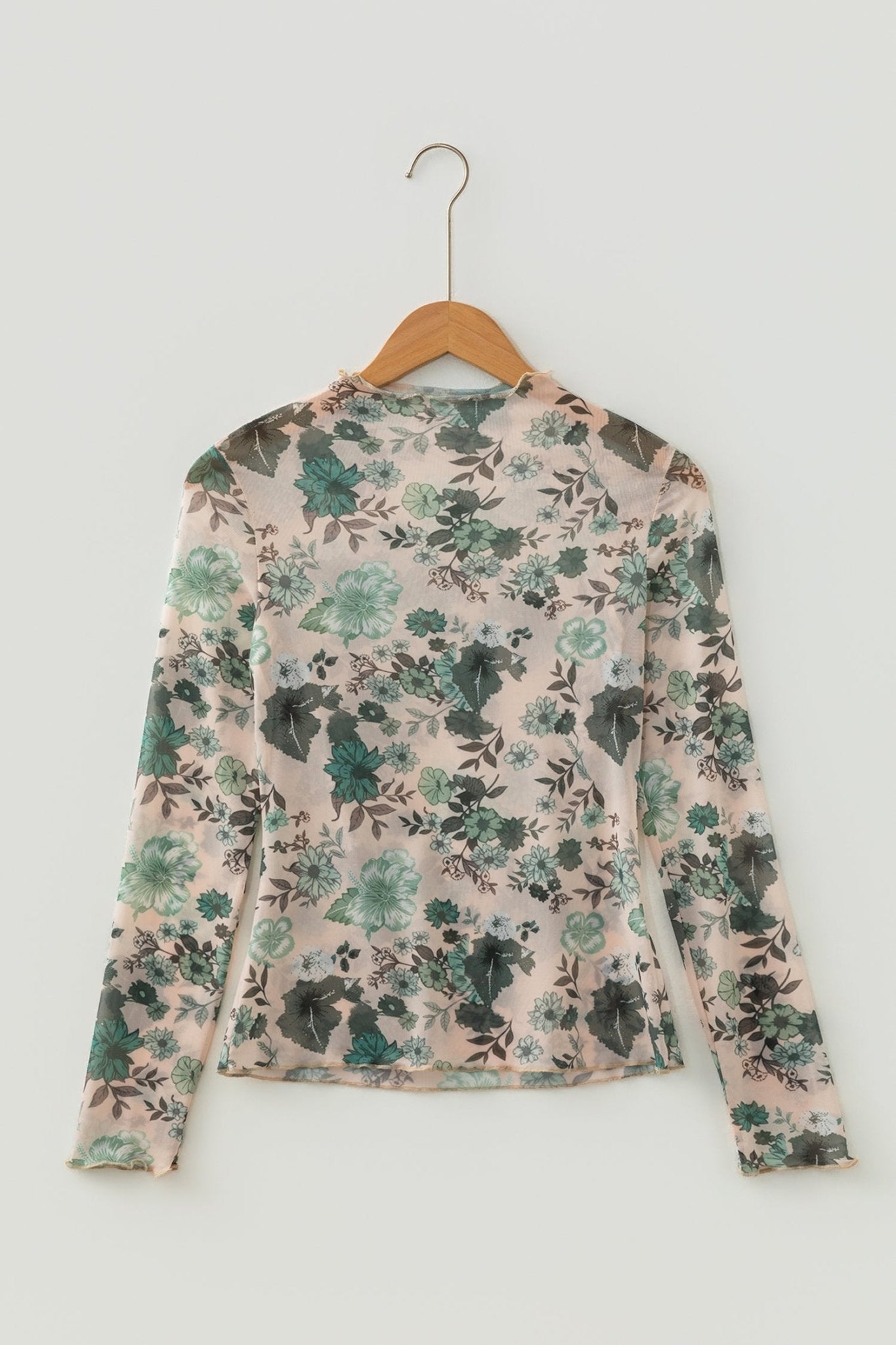 Floral Mesh Mock Neck Long Sleeve Top - Rooted & Reckless Co.