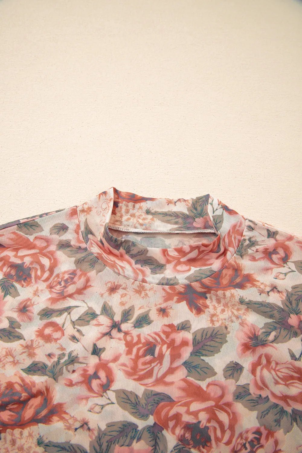 Floral Mesh Mock Neck Long Sleeve Top - Rooted & Reckless Co.