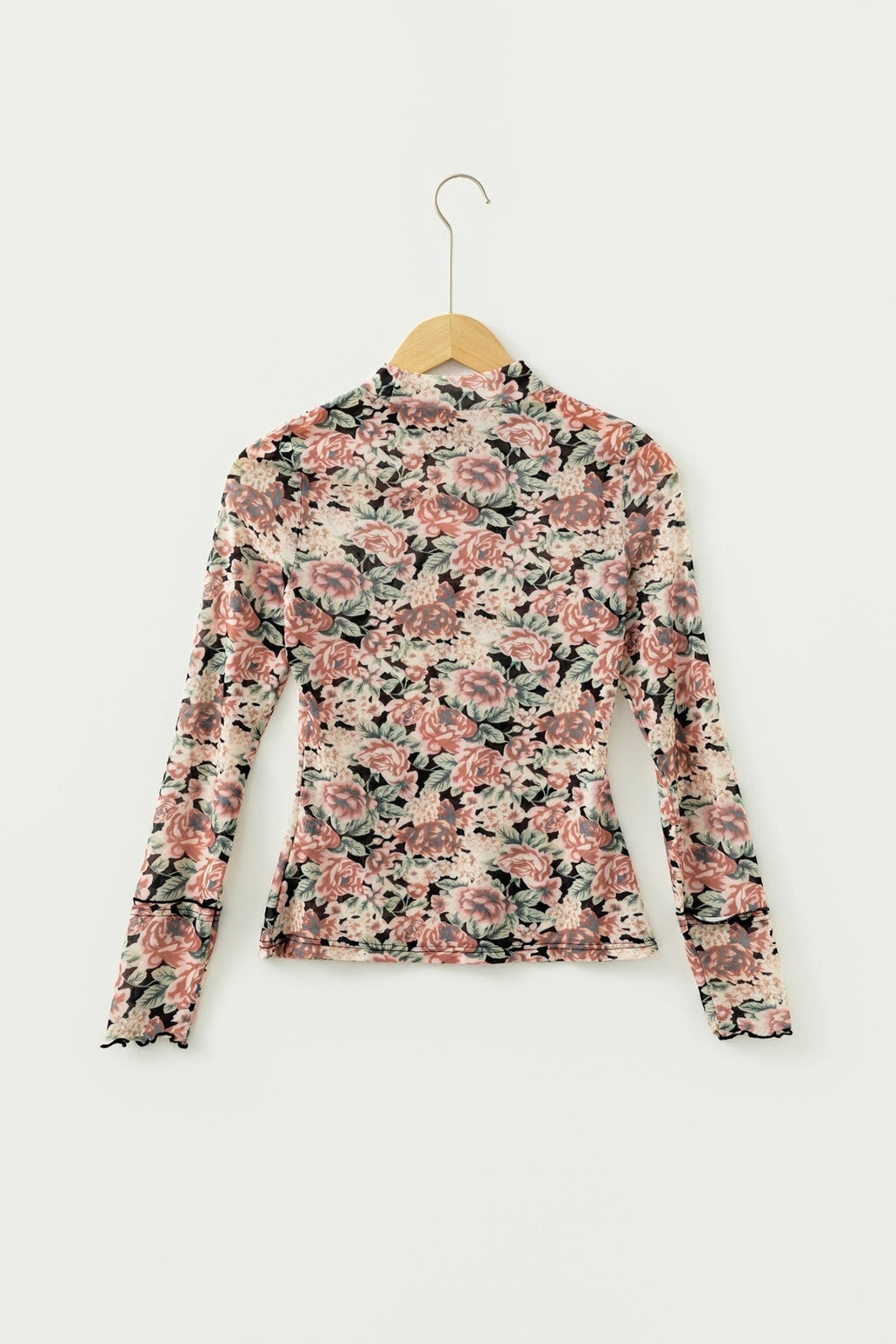 Floral Mesh Mock Neck Long Sleeve Top - Rooted & Reckless Co.