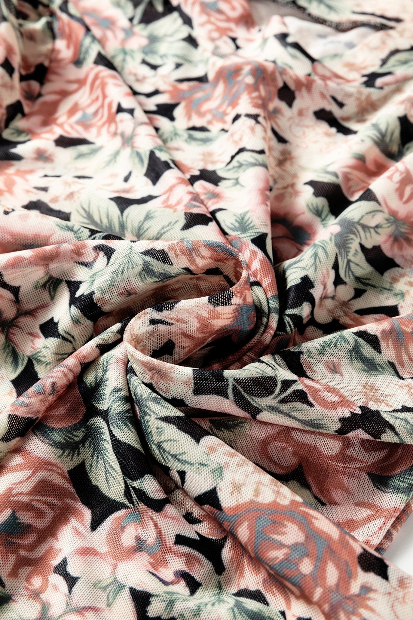 Floral Mesh Mock Neck Long Sleeve Top - Rooted & Reckless Co.