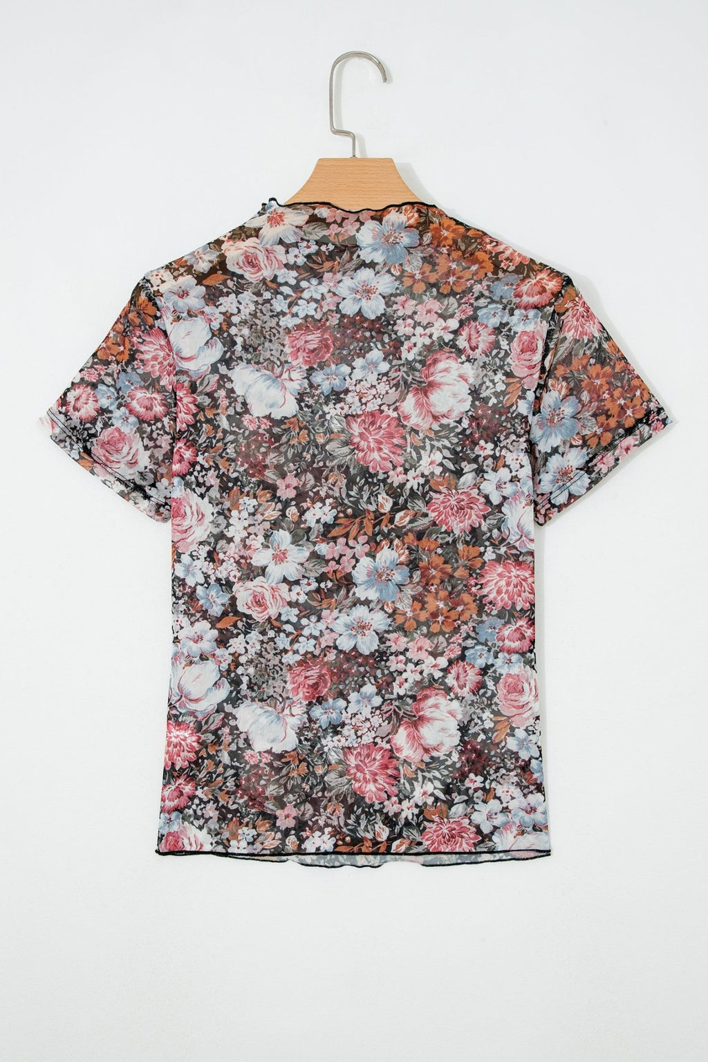 Floral Mesh Mock Neck Short Sleeve Top - Rooted & Reckless Co.