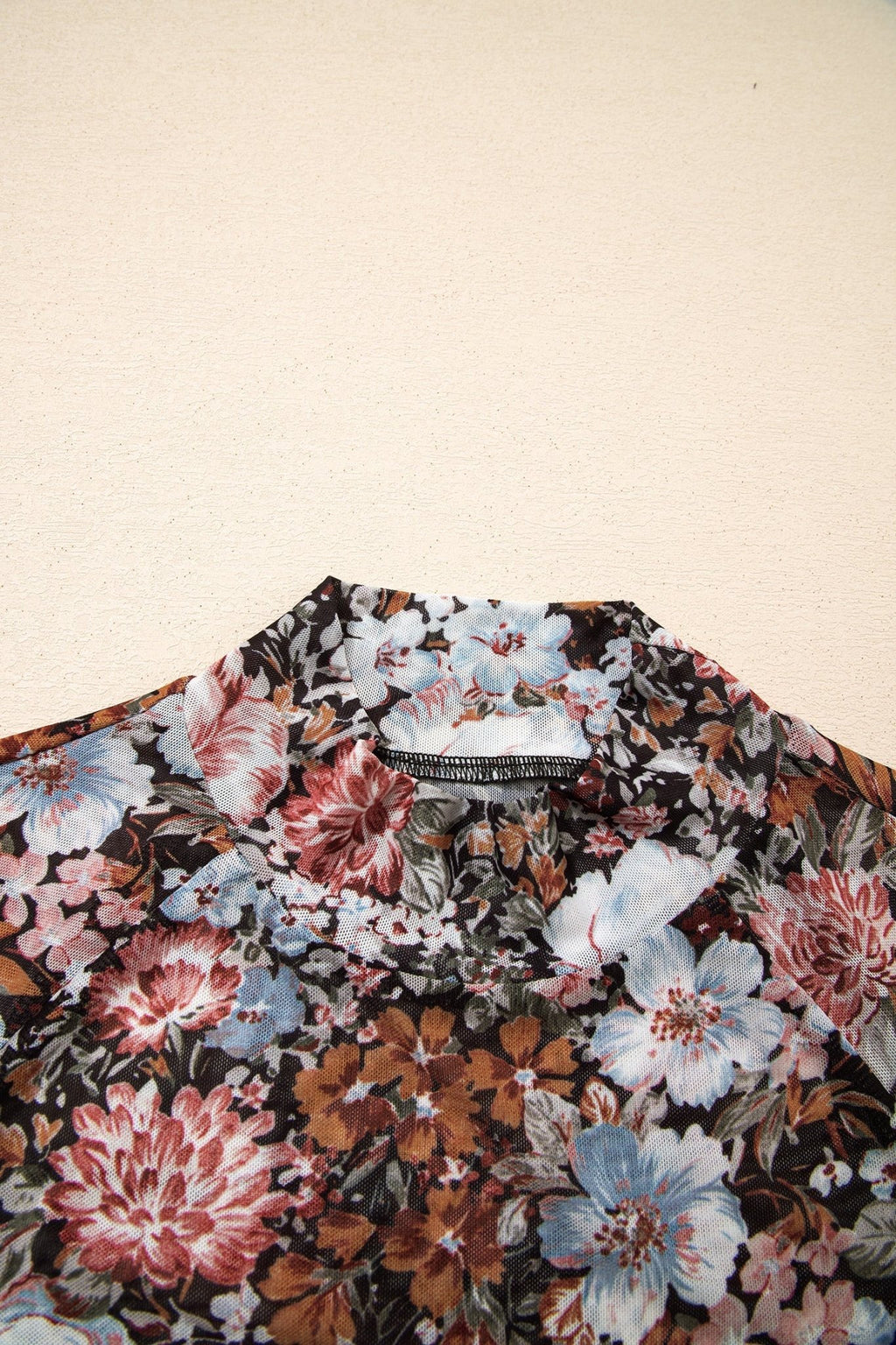 Floral Mesh Mock Neck Short Sleeve Top - Rooted & Reckless Co.
