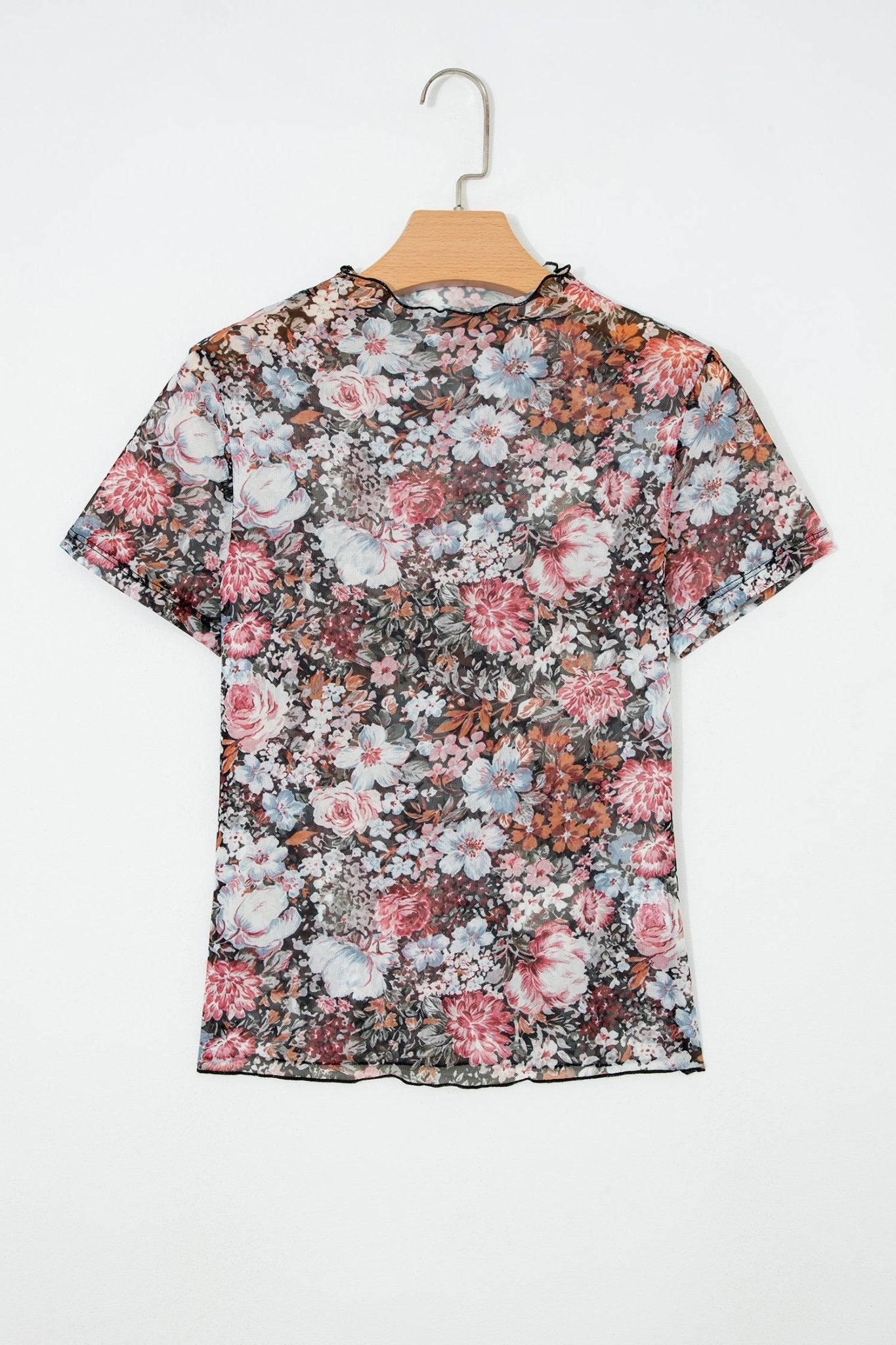 Floral Mesh Mock Neck Short Sleeve Top - Rooted & Reckless Co.