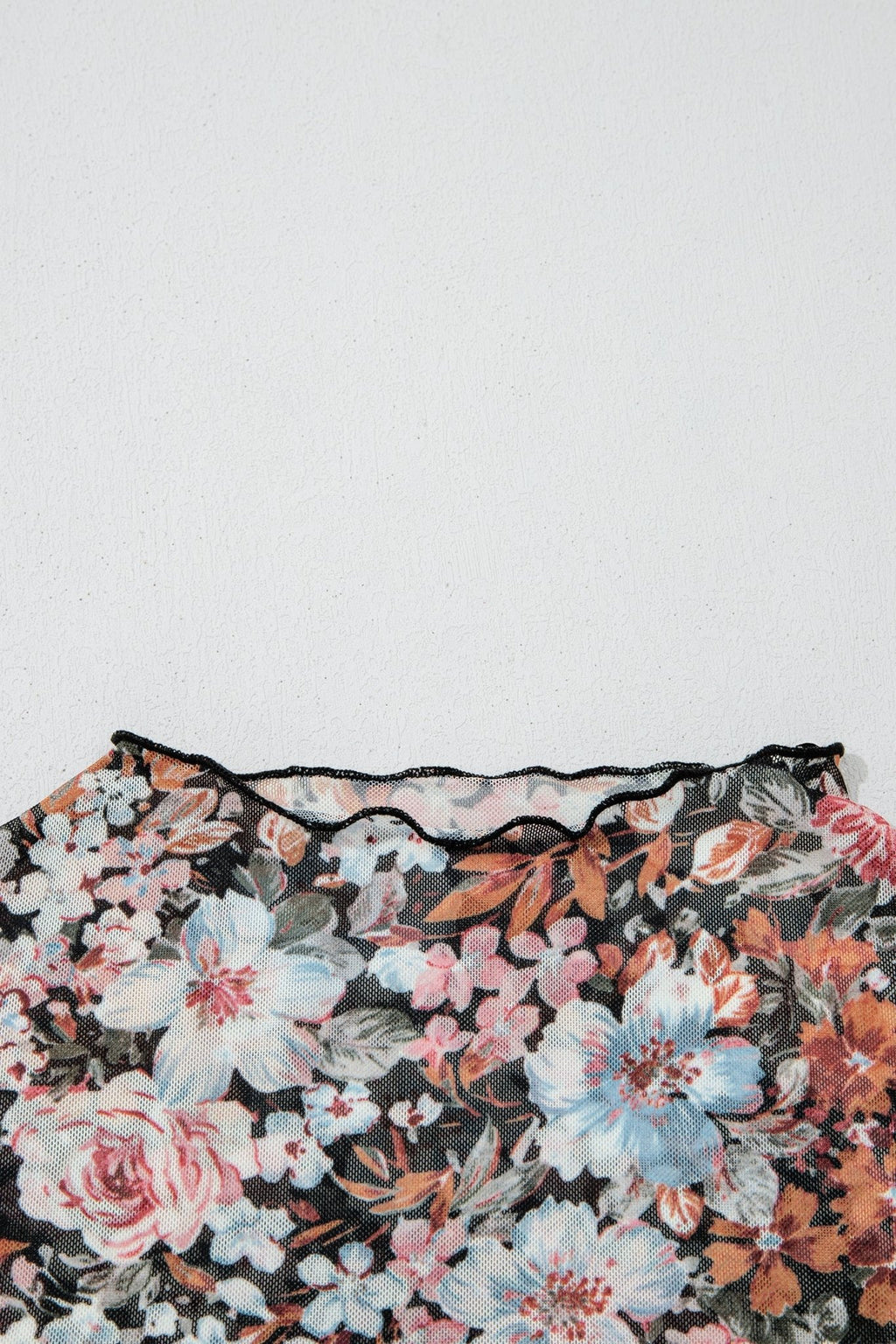 Floral Mesh Mock Neck Short Sleeve Top - Rooted & Reckless Co.