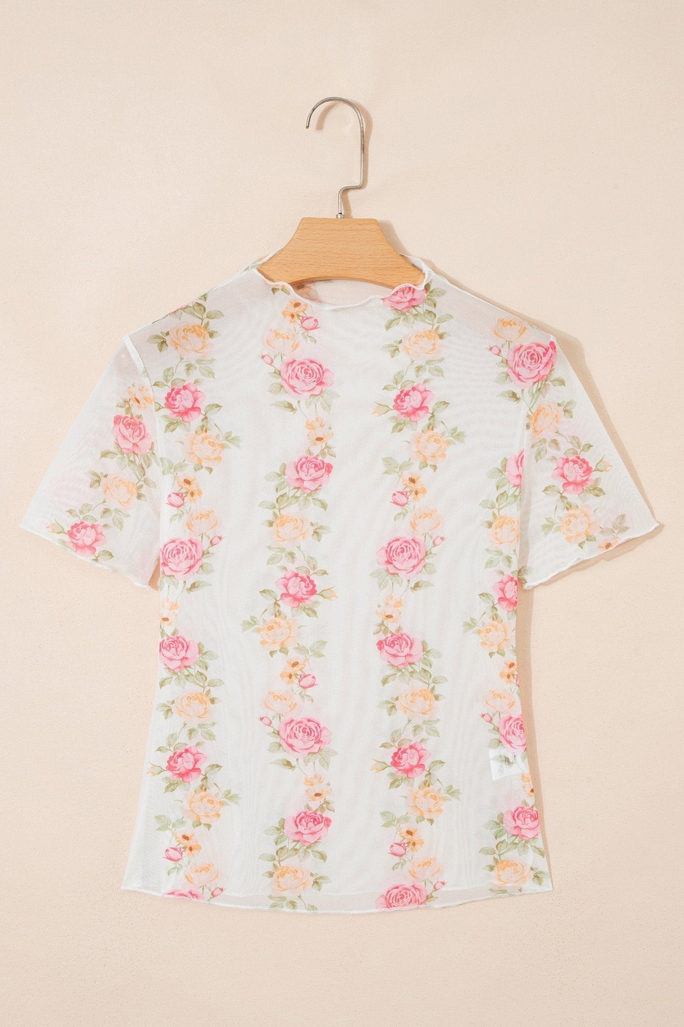 Floral Mesh Mock Neck Short Sleeve Top - Rooted & Reckless Co.