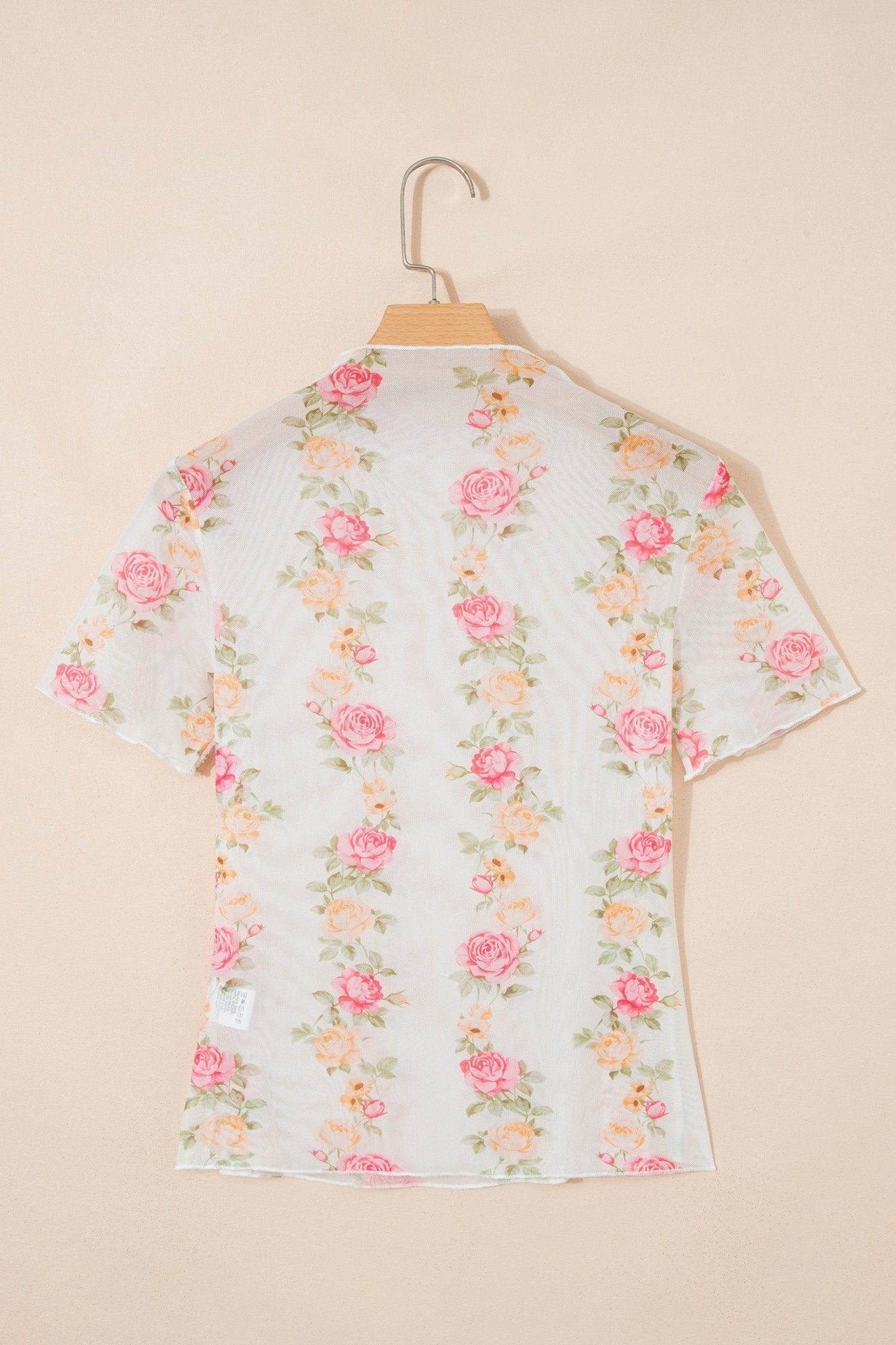 Floral Mesh Mock Neck Short Sleeve Top - Rooted & Reckless Co.