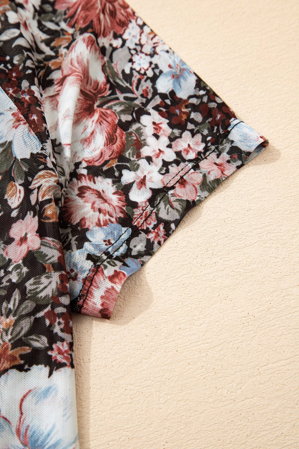 Floral Mesh Mock Neck Short Sleeve Top - Rooted & Reckless Co.