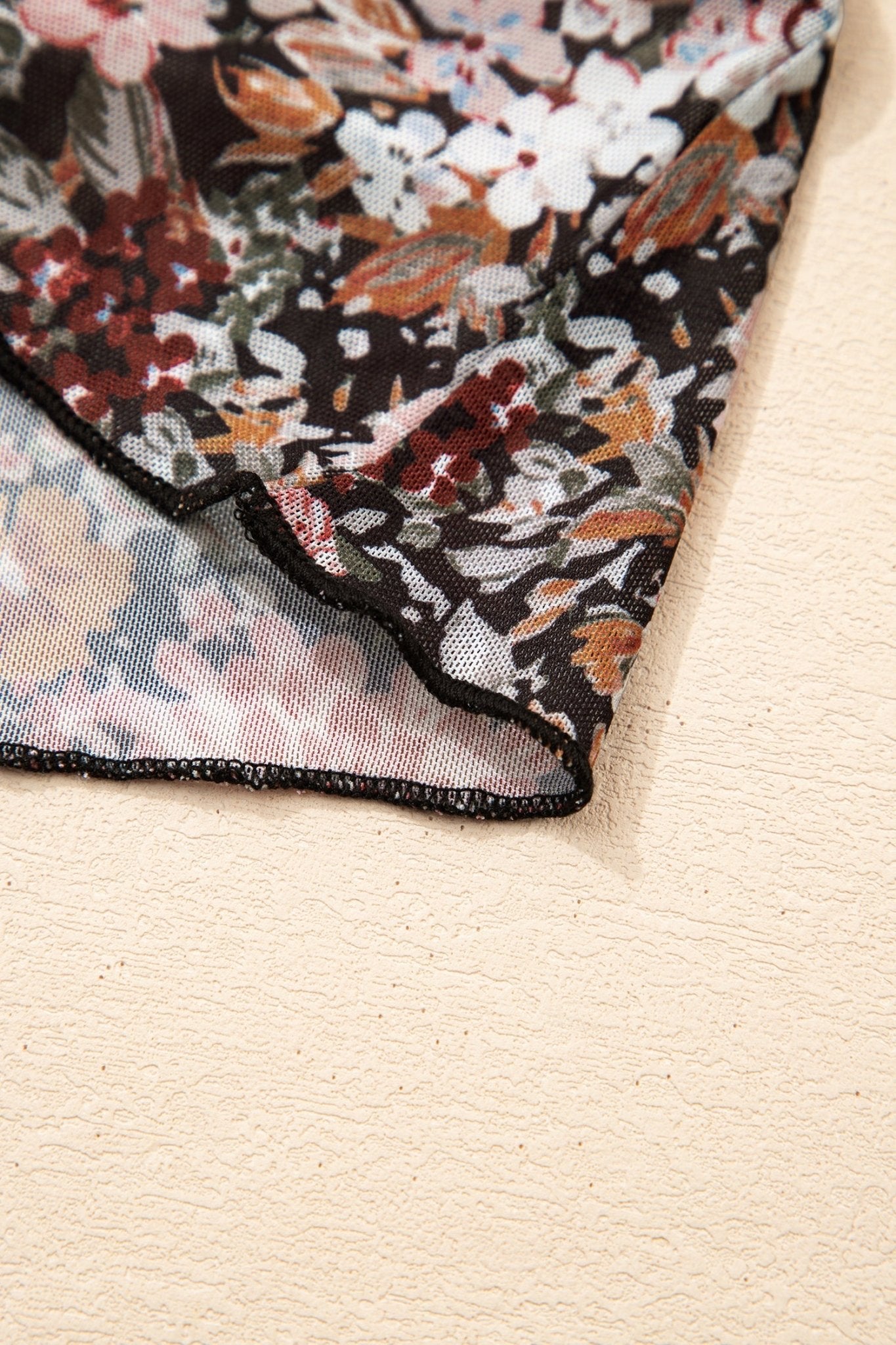 Floral Mesh Mock Neck Short Sleeve Top - Rooted & Reckless Co.