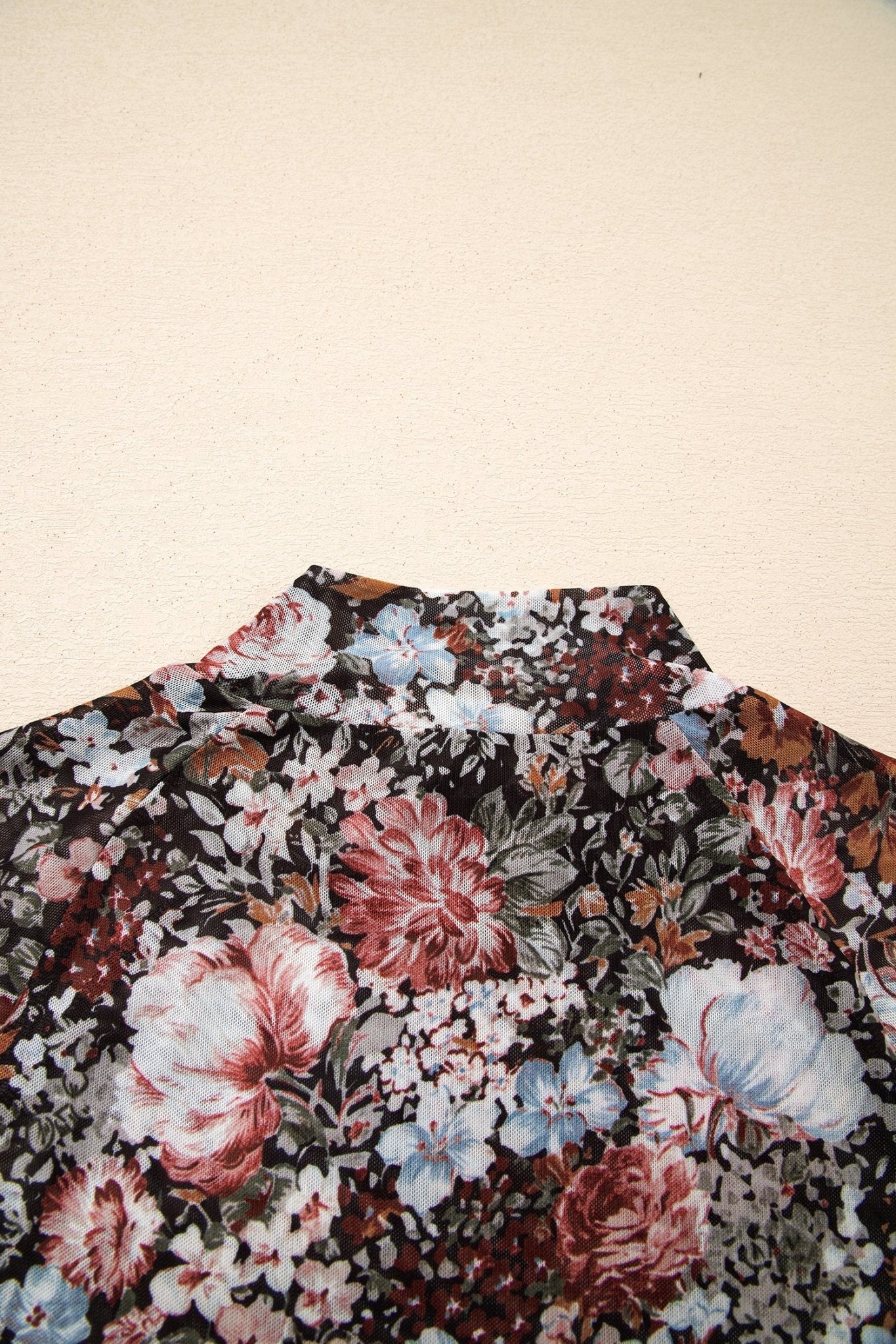 Floral Mesh Mock Neck Short Sleeve Top - Rooted & Reckless Co.