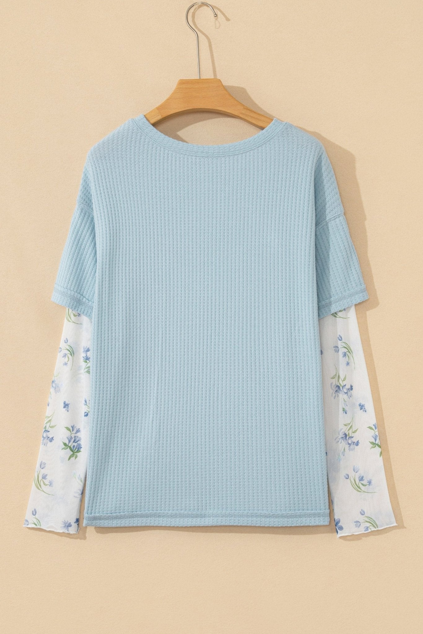 Floral Mesh Patchwork Waffle Fake Two-Piece Top - Rooted & Reckless Co.
