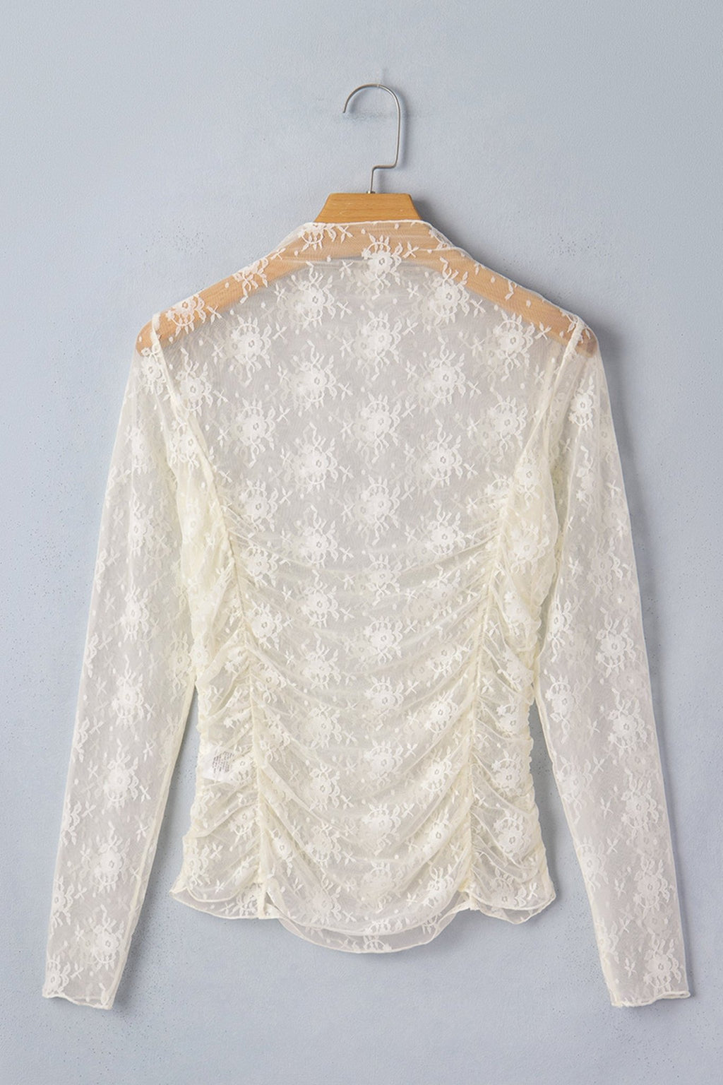 Floral Mesh Ruched Long Sleeve Sheer Top - Rooted & Reckless Co.