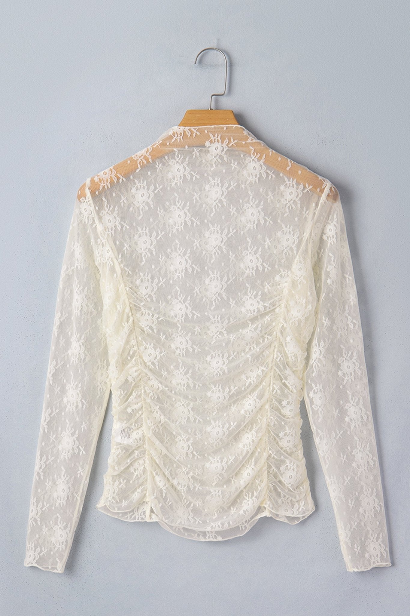 Floral Mesh Ruched Long Sleeve Sheer Top - Rooted & Reckless Co.