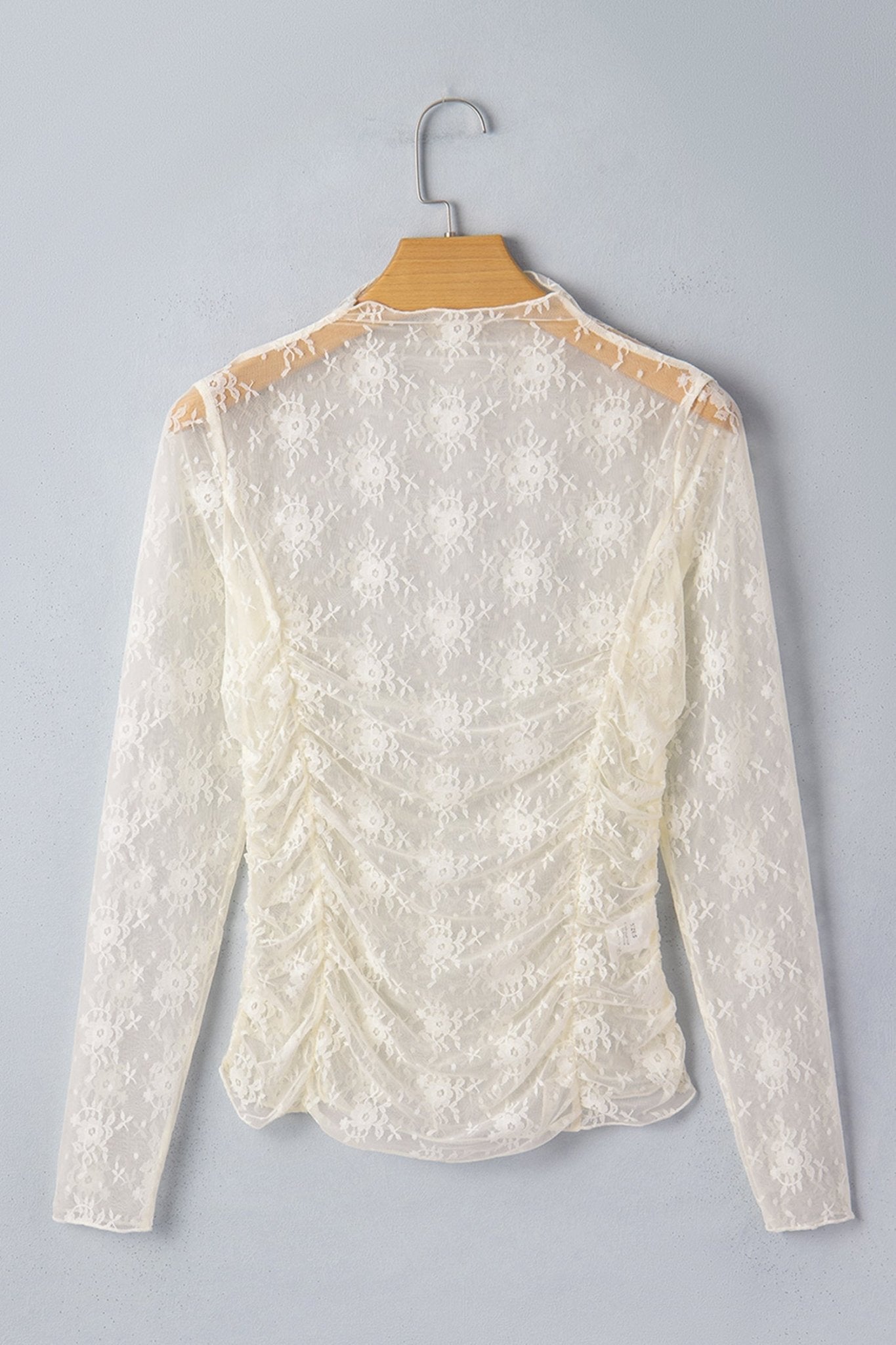 Floral Mesh Ruched Long Sleeve Sheer Top - Rooted & Reckless Co.