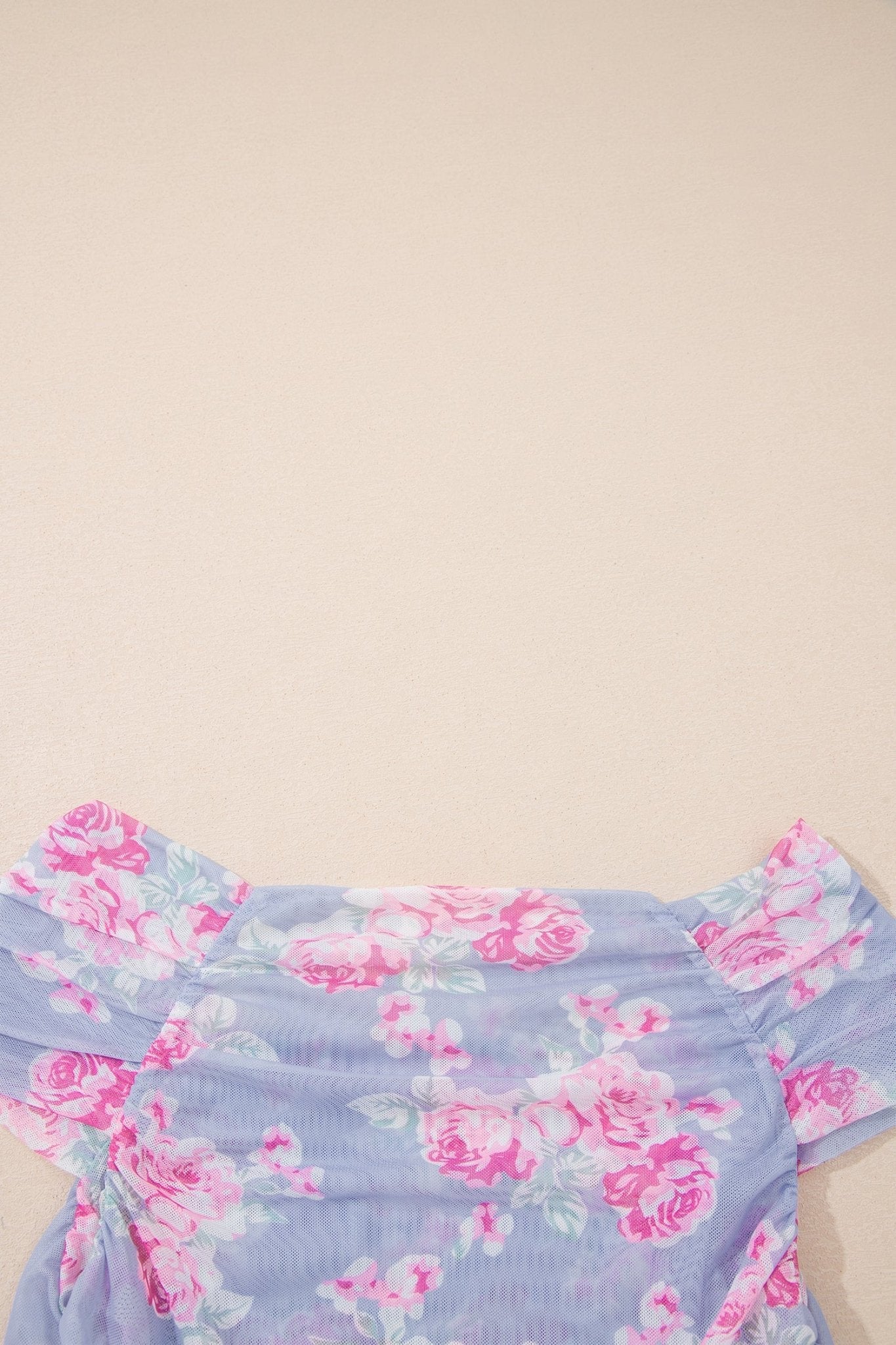 Floral Mesh Square Neck Cap Sleeve Ruched Top - Rooted & Reckless Co.