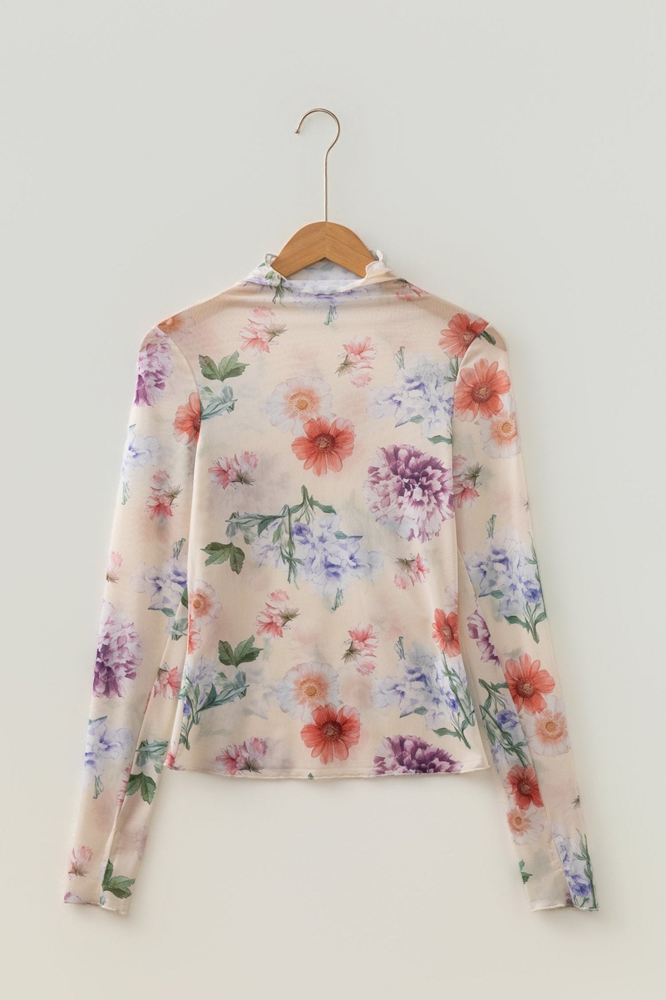 Floral Mesh Thumbhole Long Sleeve Slim Fit Top - Rooted & Reckless Co.