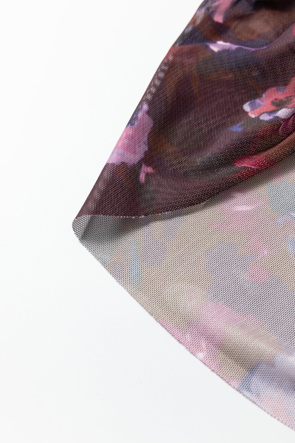 Floral Mesh Turtleneck Long Sleeve Ruched Top - Rooted & Reckless Co.
