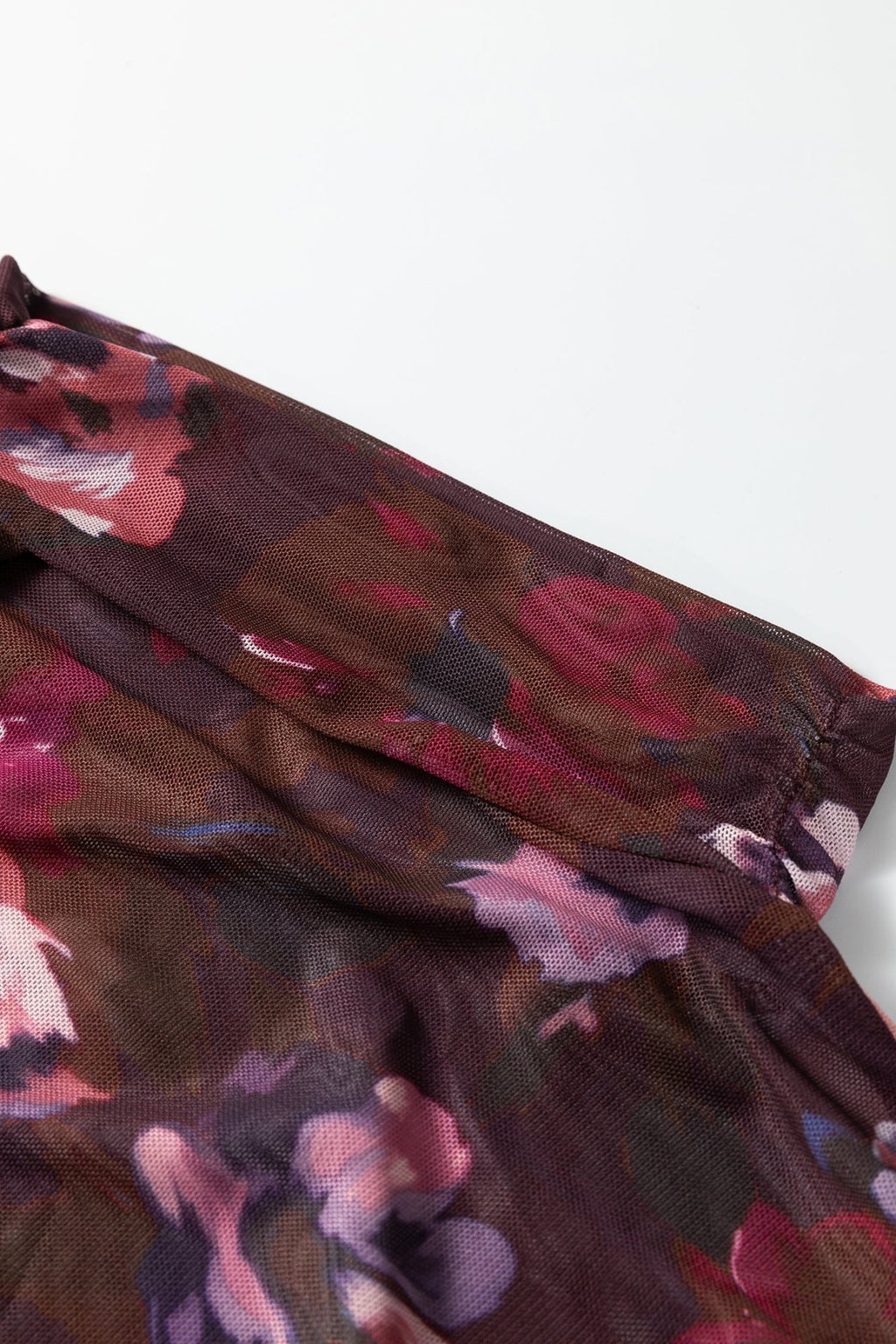 Floral Mesh Turtleneck Long Sleeve Ruched Top - Rooted & Reckless Co.