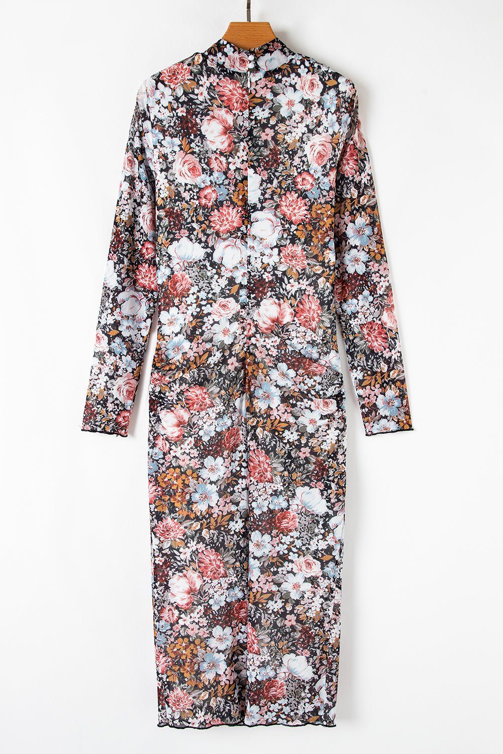 Floral Mock Neck Long Sleeve Bodycon Midi Dress - Rooted & Reckless Co.