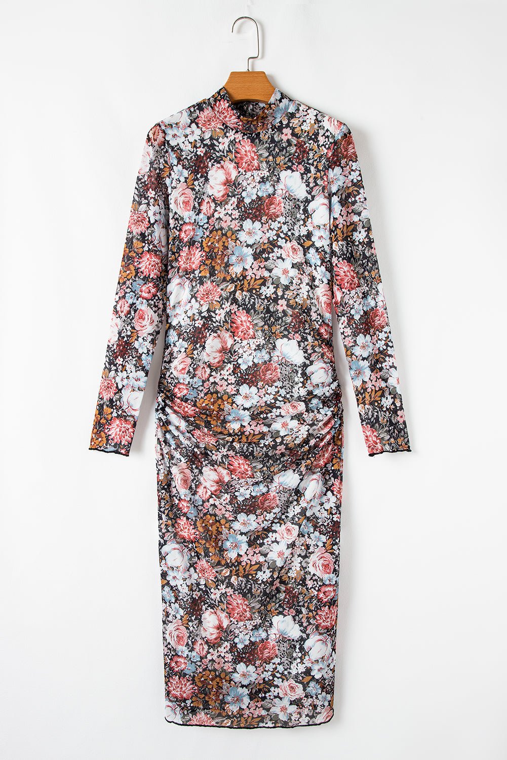 Floral Mock Neck Long Sleeve Bodycon Midi Dress - Rooted & Reckless Co.