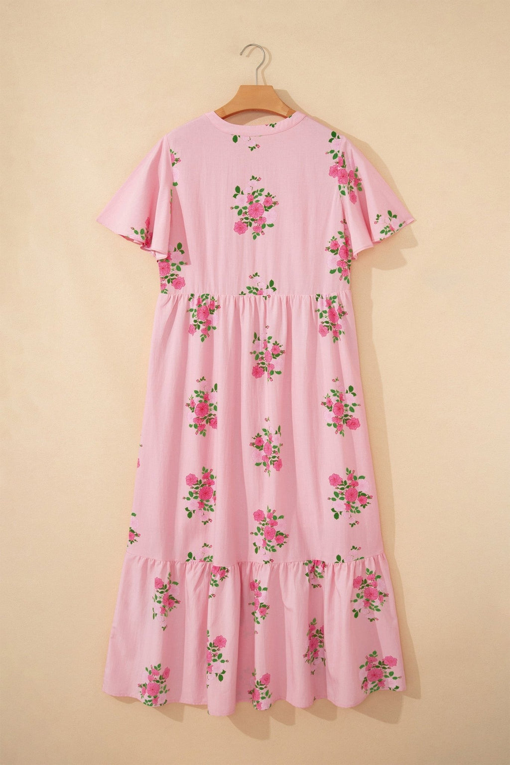 Floral Notched Neck Flutter Sleeve Maxi Dress - Rooted & Reckless Co.