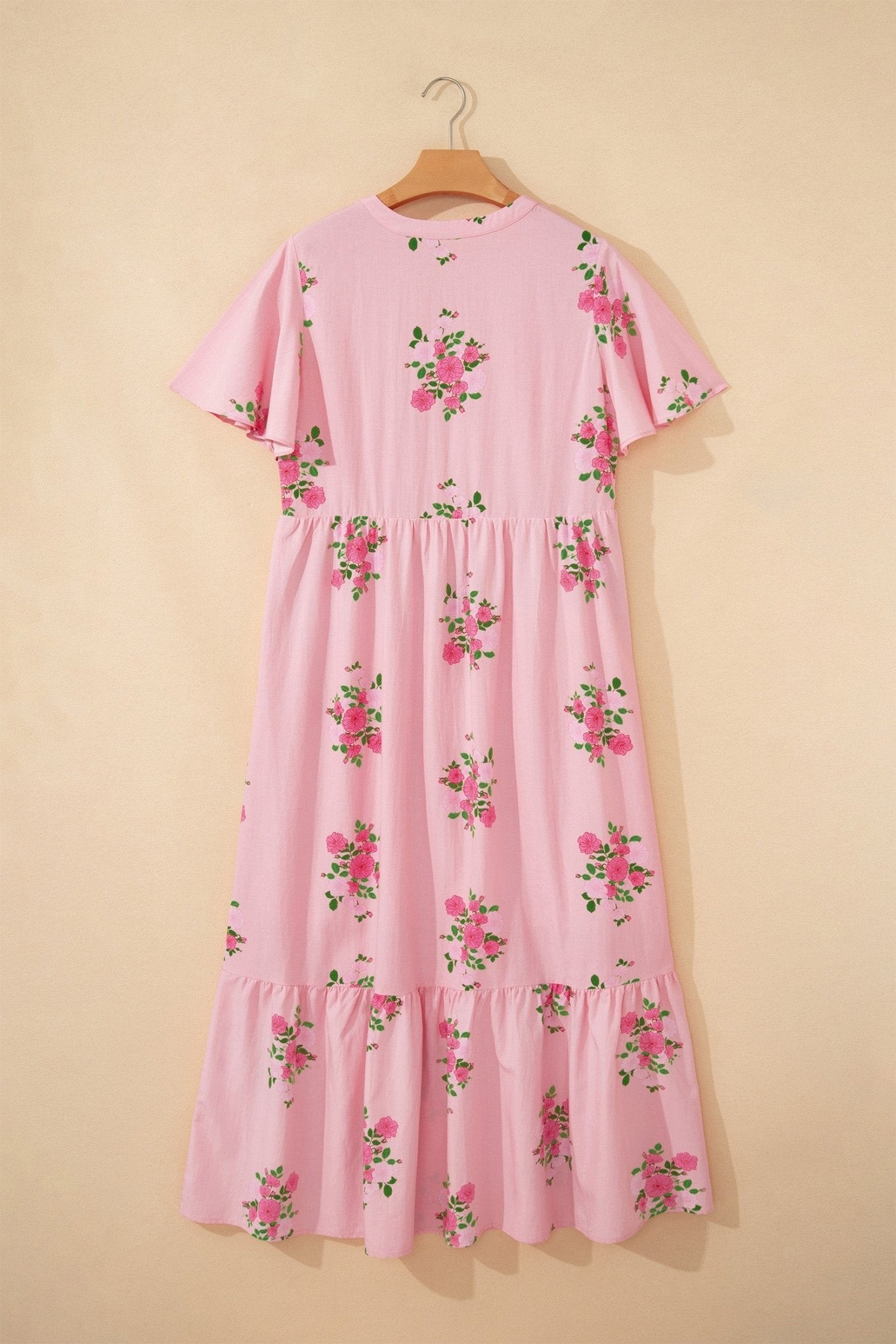 Floral Notched Neck Flutter Sleeve Maxi Dress - Rooted & Reckless Co.
