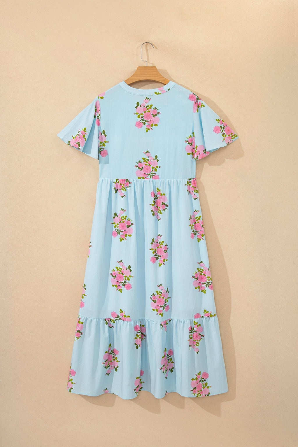 Floral Notched Neck Flutter Sleeve Maxi Dress - Rooted & Reckless Co.