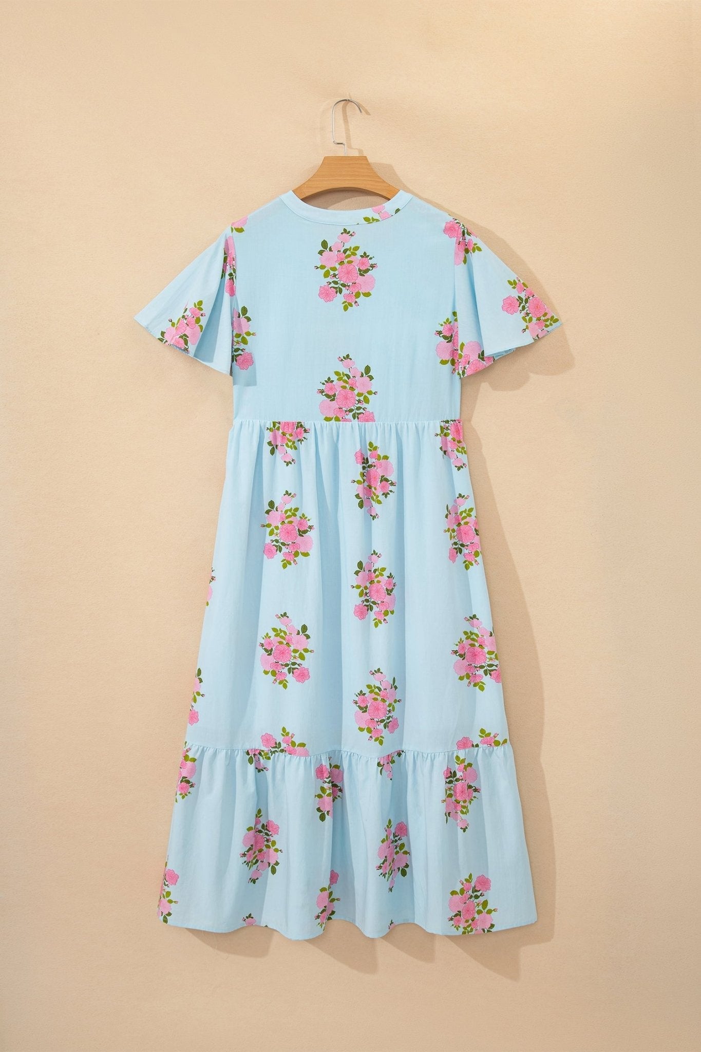 Floral Notched Neck Flutter Sleeve Maxi Dress - Rooted & Reckless Co.