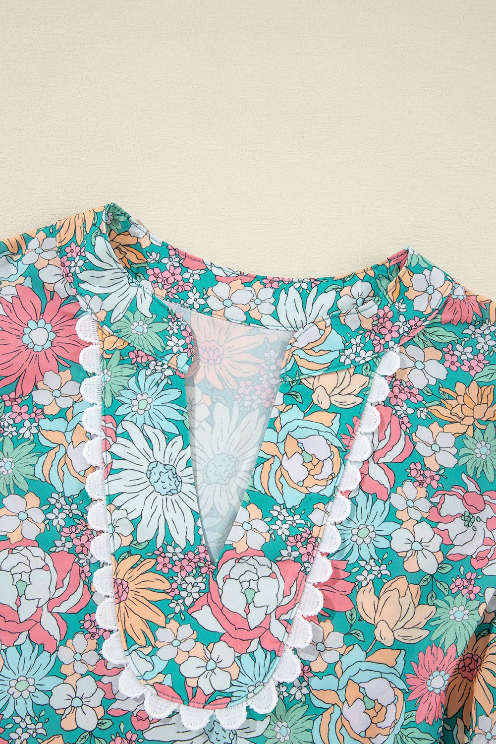 Floral Notched Neck Puff Short Sleeve Blouse - Rooted & Reckless Co.