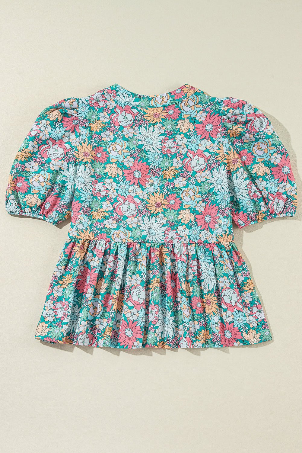 Floral Notched Neck Puff Short Sleeve Blouse - Rooted & Reckless Co.