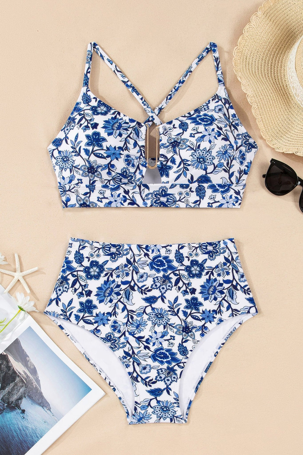 Floral Notched Neck Top & High Waist Bikini Set - Rooted & Reckless Co.