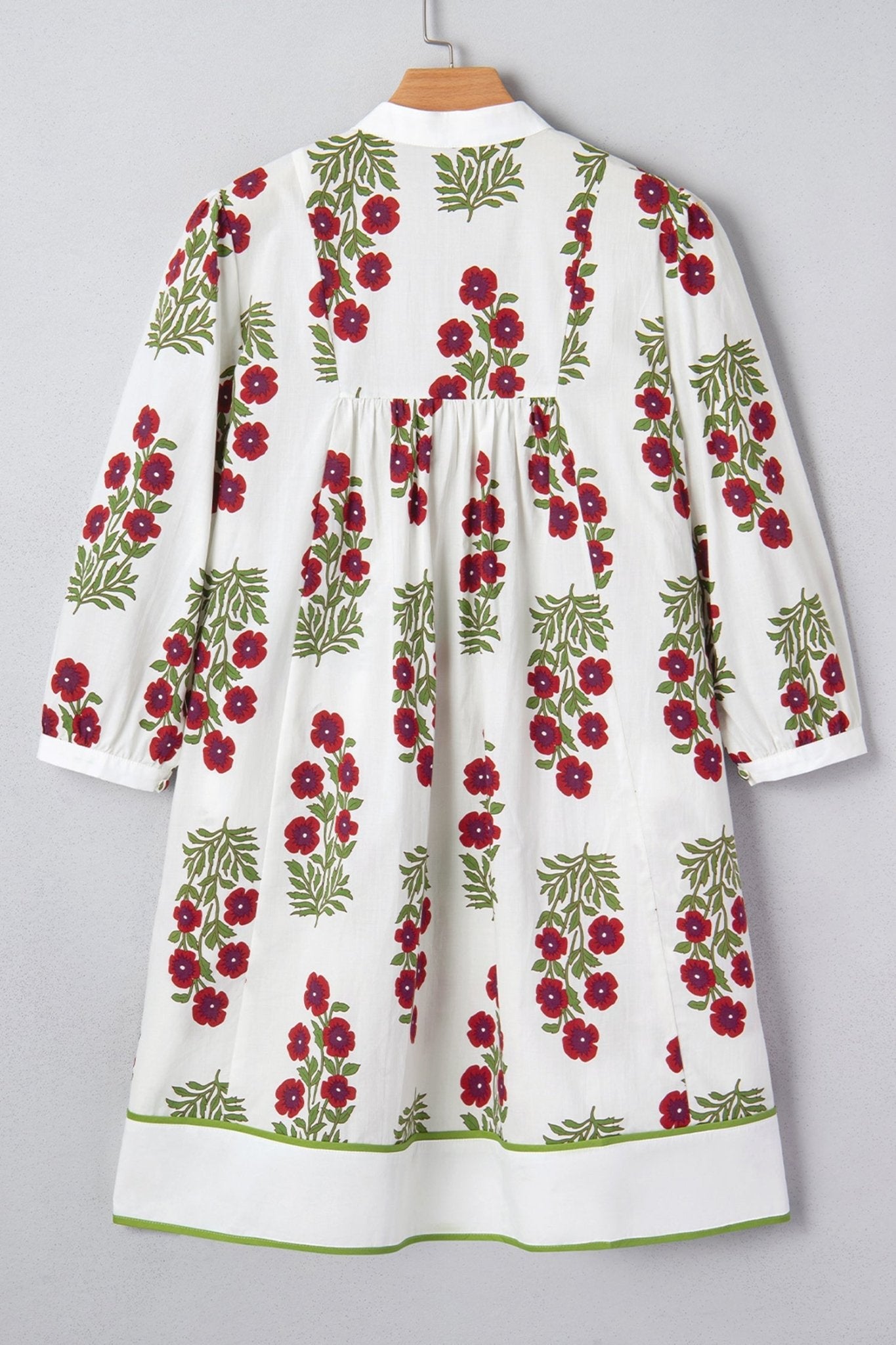 Floral Notched V-Neck 3/4 Sleeve Dress - Rooted & Reckless Co.