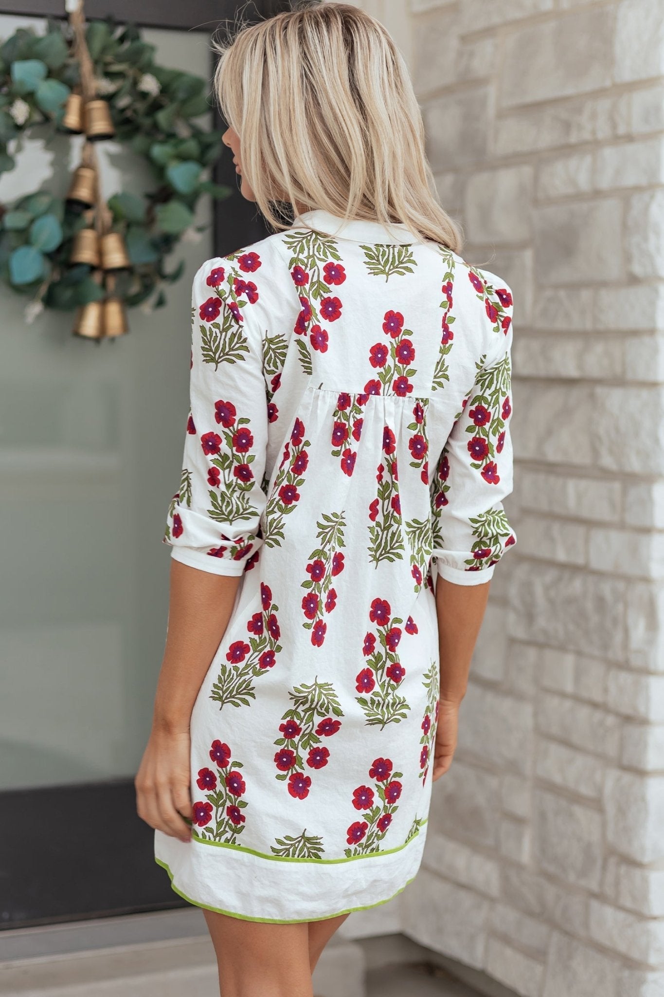 Floral Notched V-Neck 3/4 Sleeve Dress - Rooted & Reckless Co.