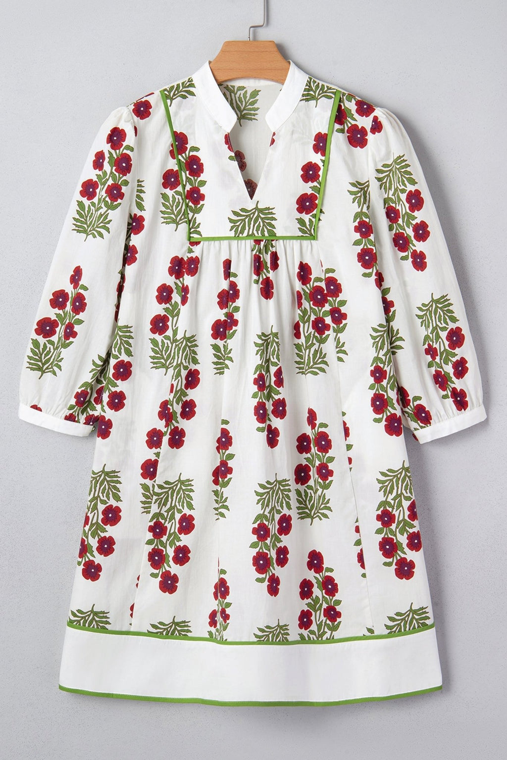 Floral Notched V-Neck 3/4 Sleeve Dress - Rooted & Reckless Co.