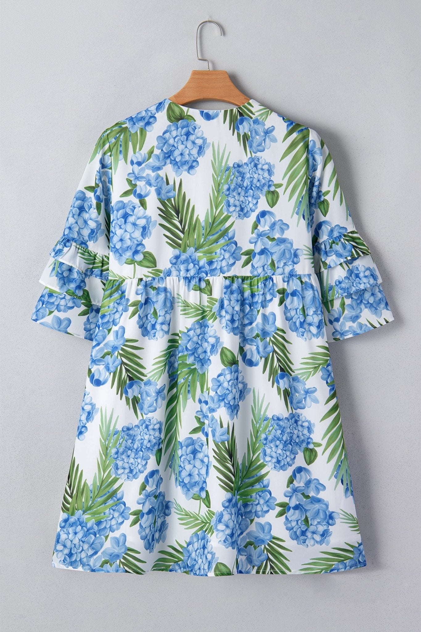 Floral Palm Ruffle Tiered Sleeve Mini Dress - Rooted & Reckless Co.