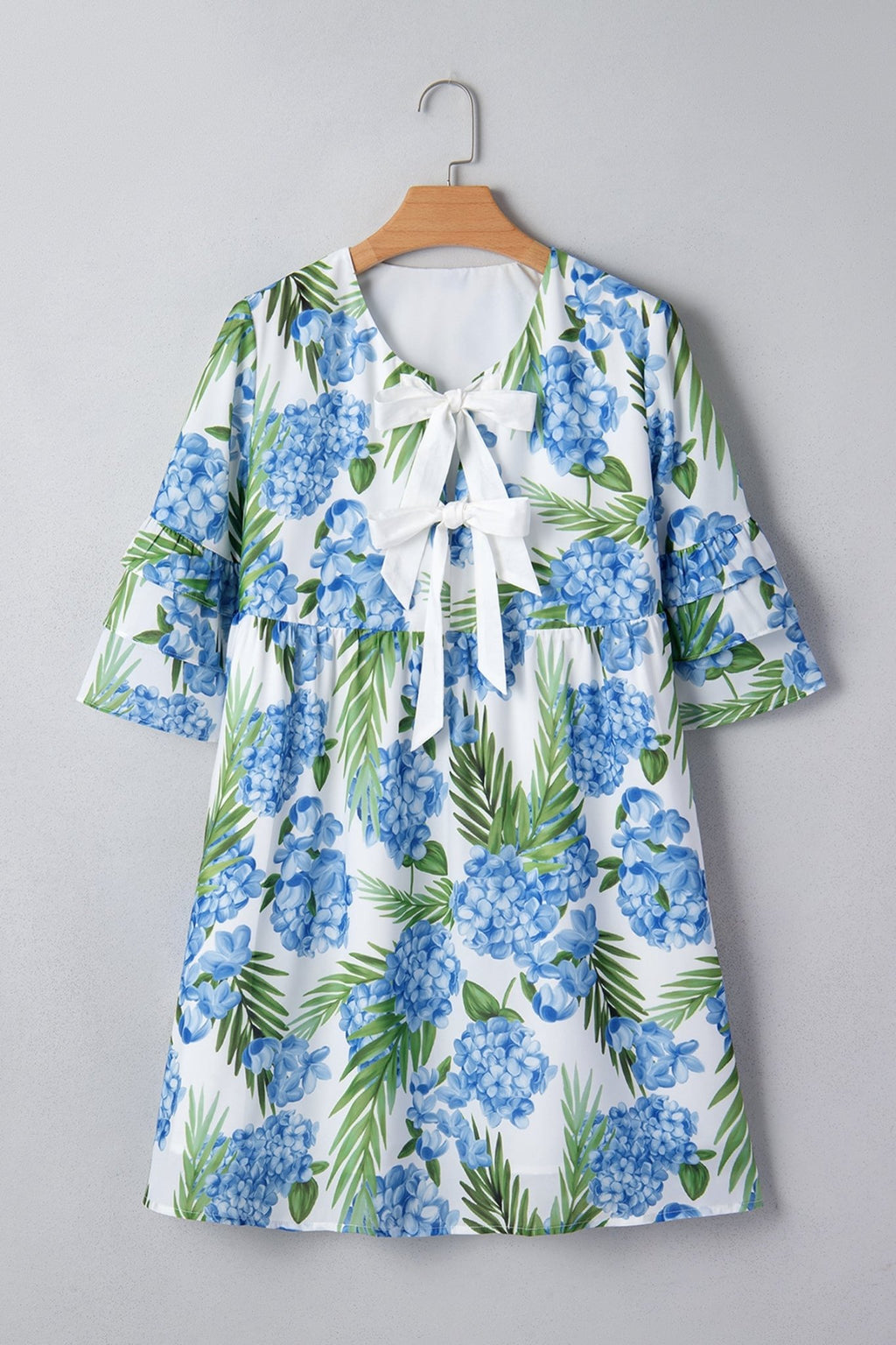 Floral Palm Ruffle Tiered Sleeve Mini Dress - Rooted & Reckless Co.