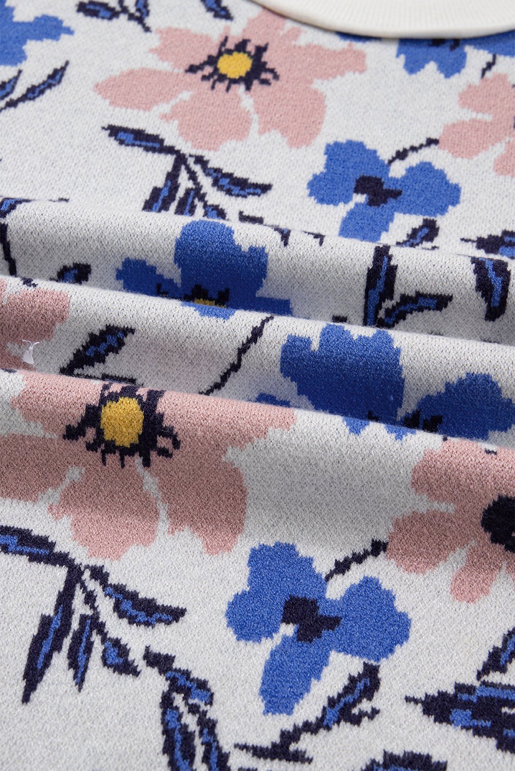 Floral Panel Colorblock Sleeve Crewneck Sweater - Rooted & Reckless Co.