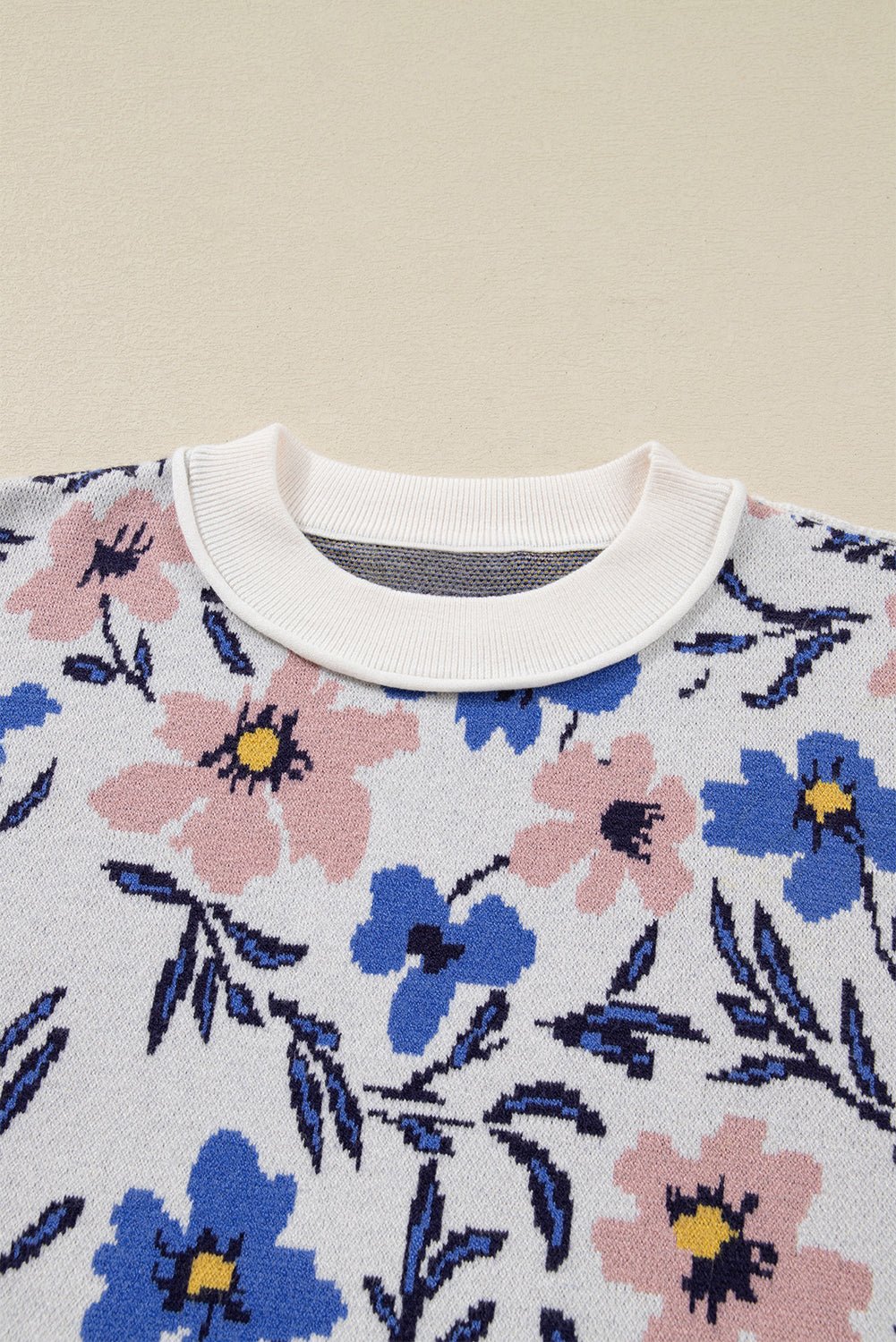 Floral Panel Colorblock Sleeve Crewneck Sweater - Rooted & Reckless Co.