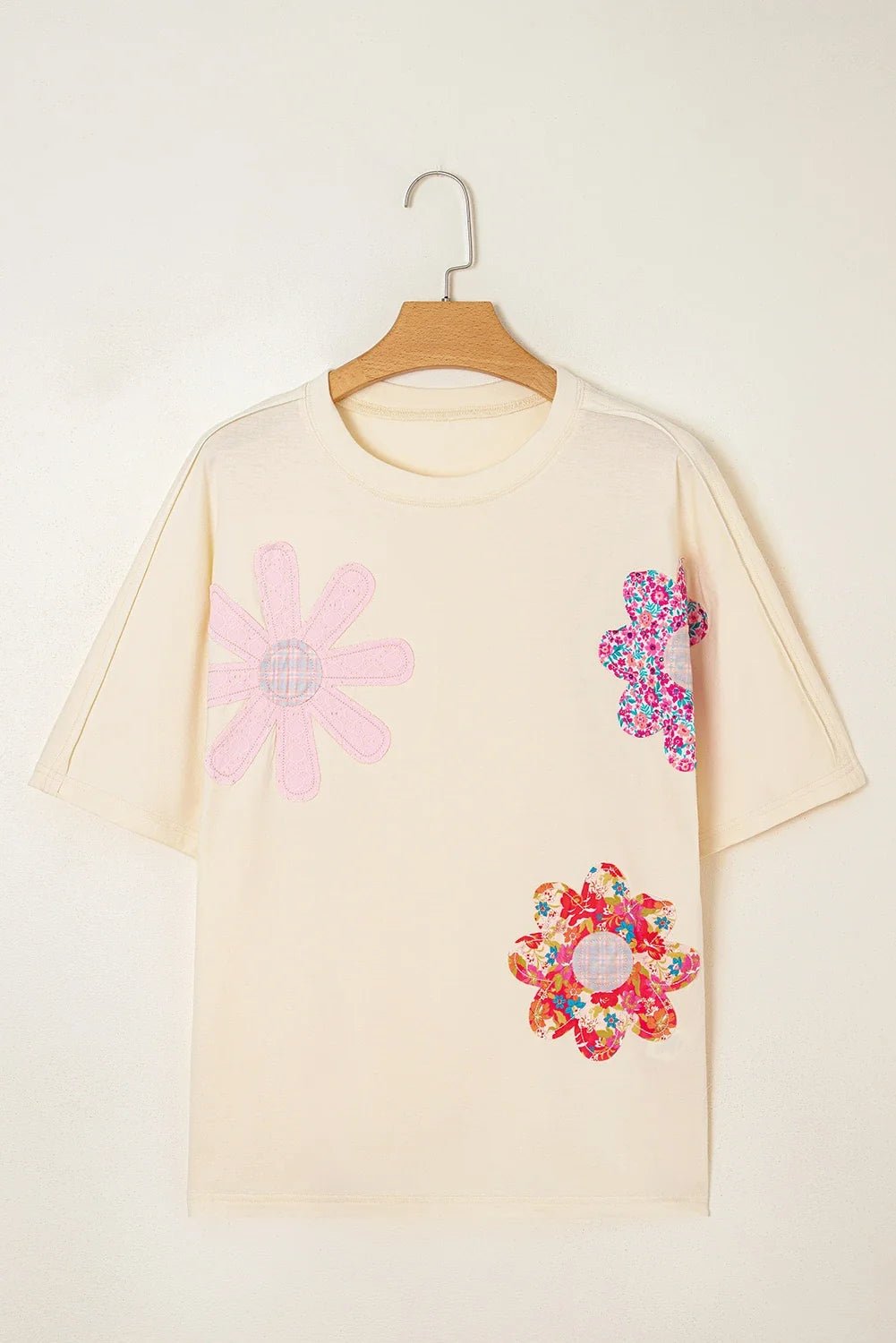 Floral Patch Exposed Stitching Crew Neck Tee - Rooted & Reckless Co.