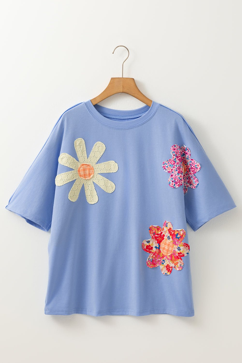 Floral Patch Exposed Stitching Crew Neck Tee - Rooted & Reckless Co.