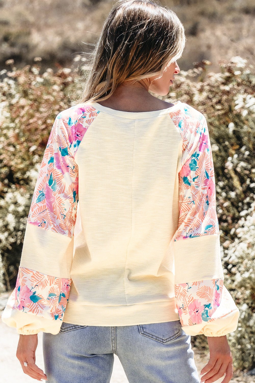 Floral Patchwork Balloon Sleeve Textured Blouse - Rooted & Reckless Co.