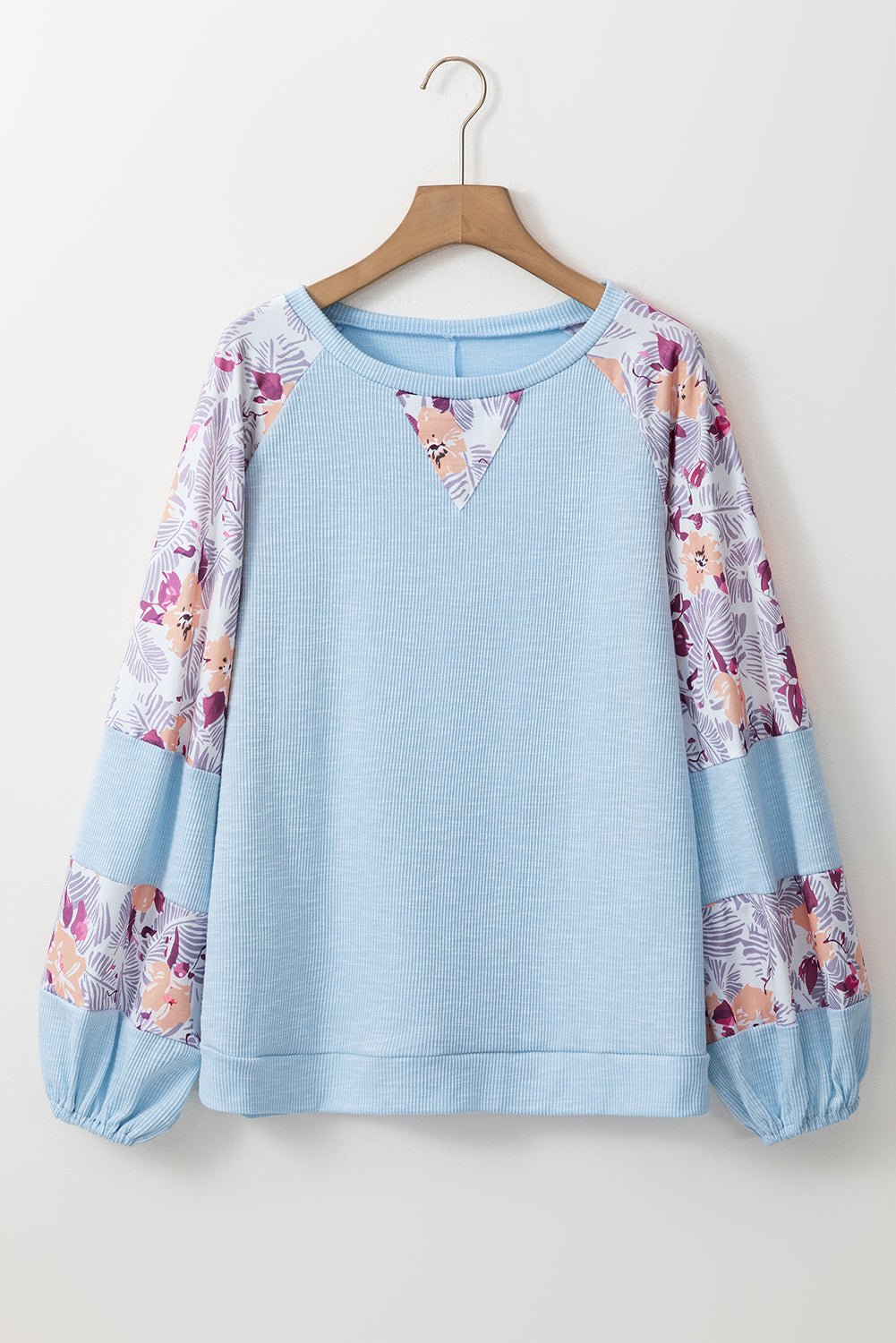Floral Patchwork Balloon Sleeve Textured Blouse - Rooted & Reckless Co.