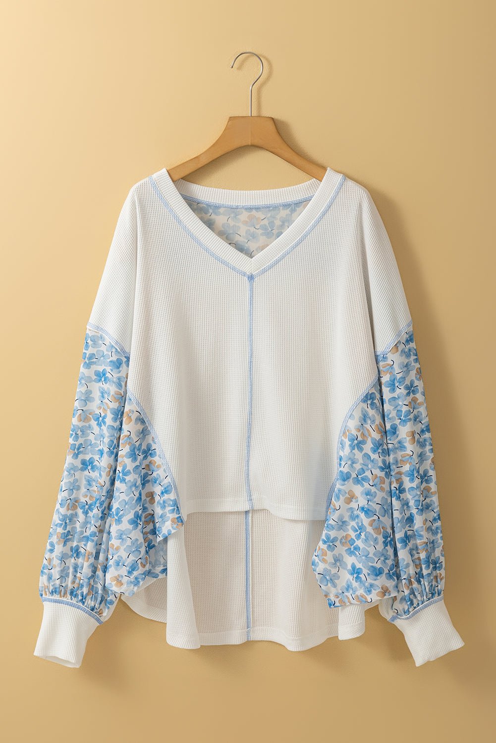Floral Patchwork Batwing Sleeve V-Neck Blouse - Rooted & Reckless Co.