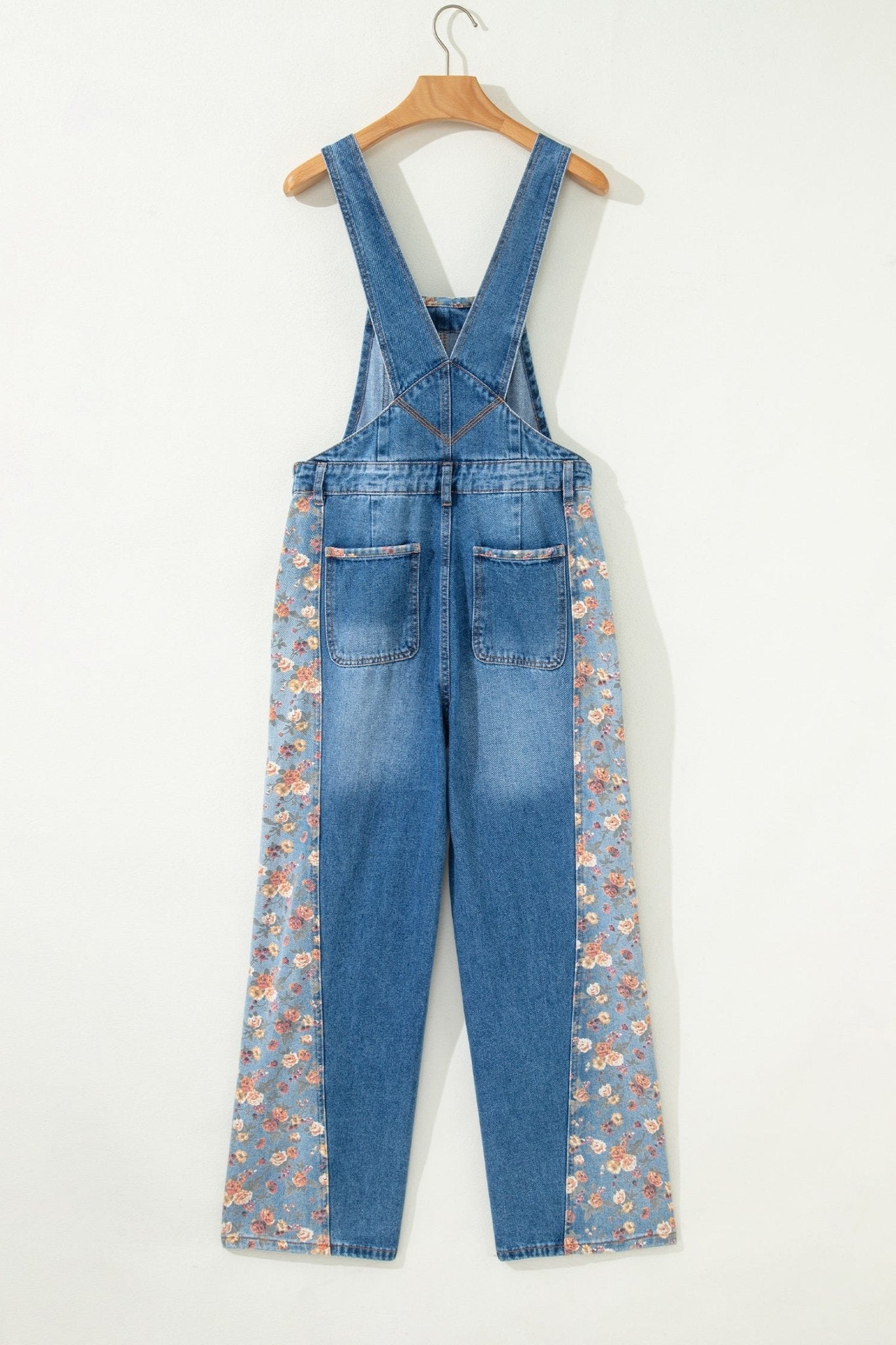 Floral Patchwork Bib Wide Leg Denim Overalls - Rooted & Reckless Co.