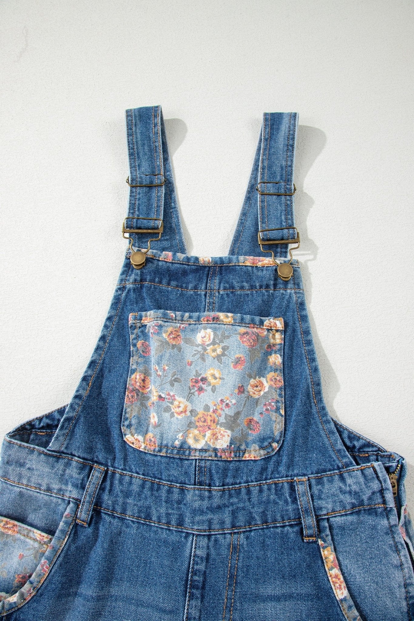 Floral Patchwork Bib Wide Leg Denim Overalls - Rooted & Reckless Co.