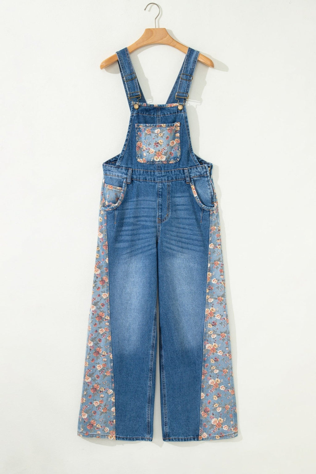 Floral Patchwork Bib Wide Leg Denim Overalls - Rooted & Reckless Co.