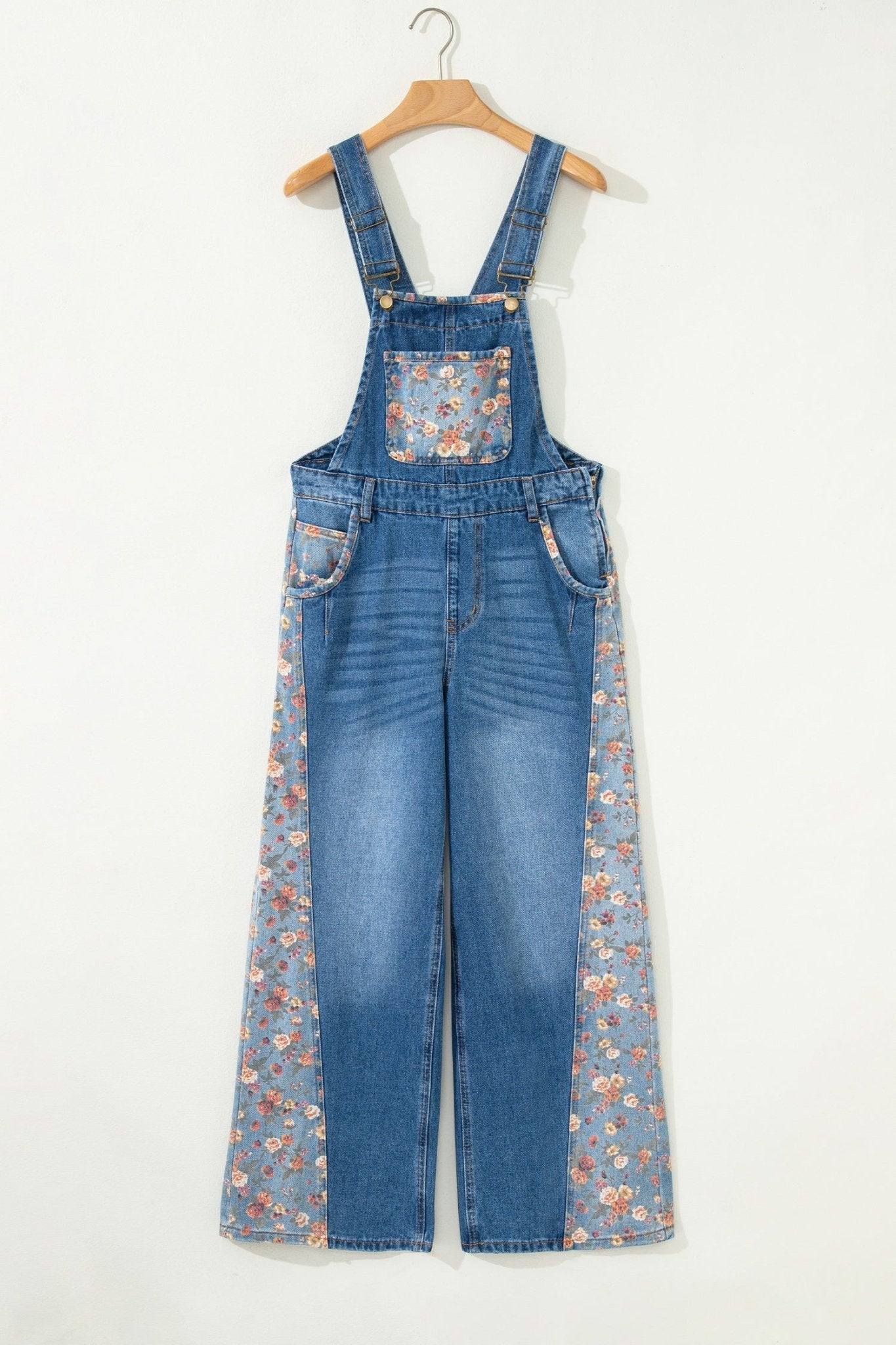 Floral Patchwork Bib Wide Leg Denim Overalls - Rooted & Reckless Co.