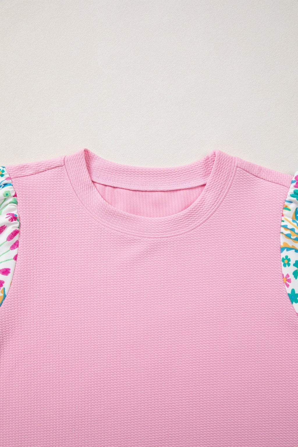 Floral Patchwork Bubble Sleeve Textured Blouse - Rooted & Reckless Co.