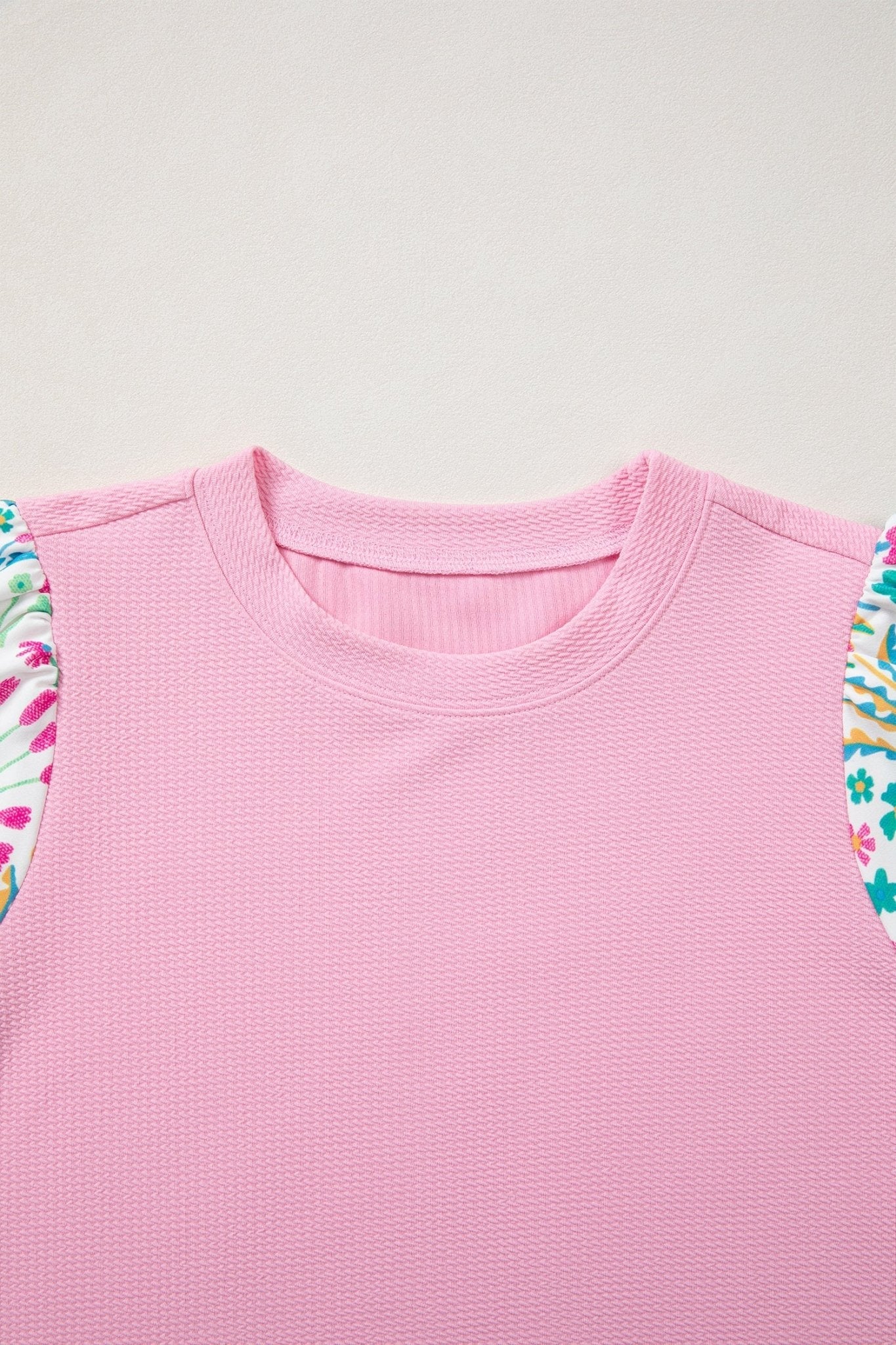 Floral Patchwork Bubble Sleeve Textured Blouse - Rooted & Reckless Co.